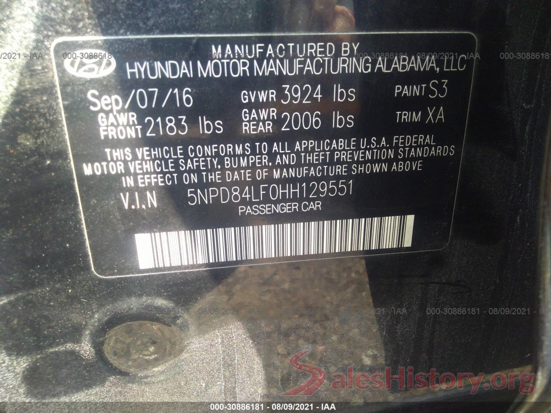 5NPD84LF0HH129551 2017 HYUNDAI ELANTRA