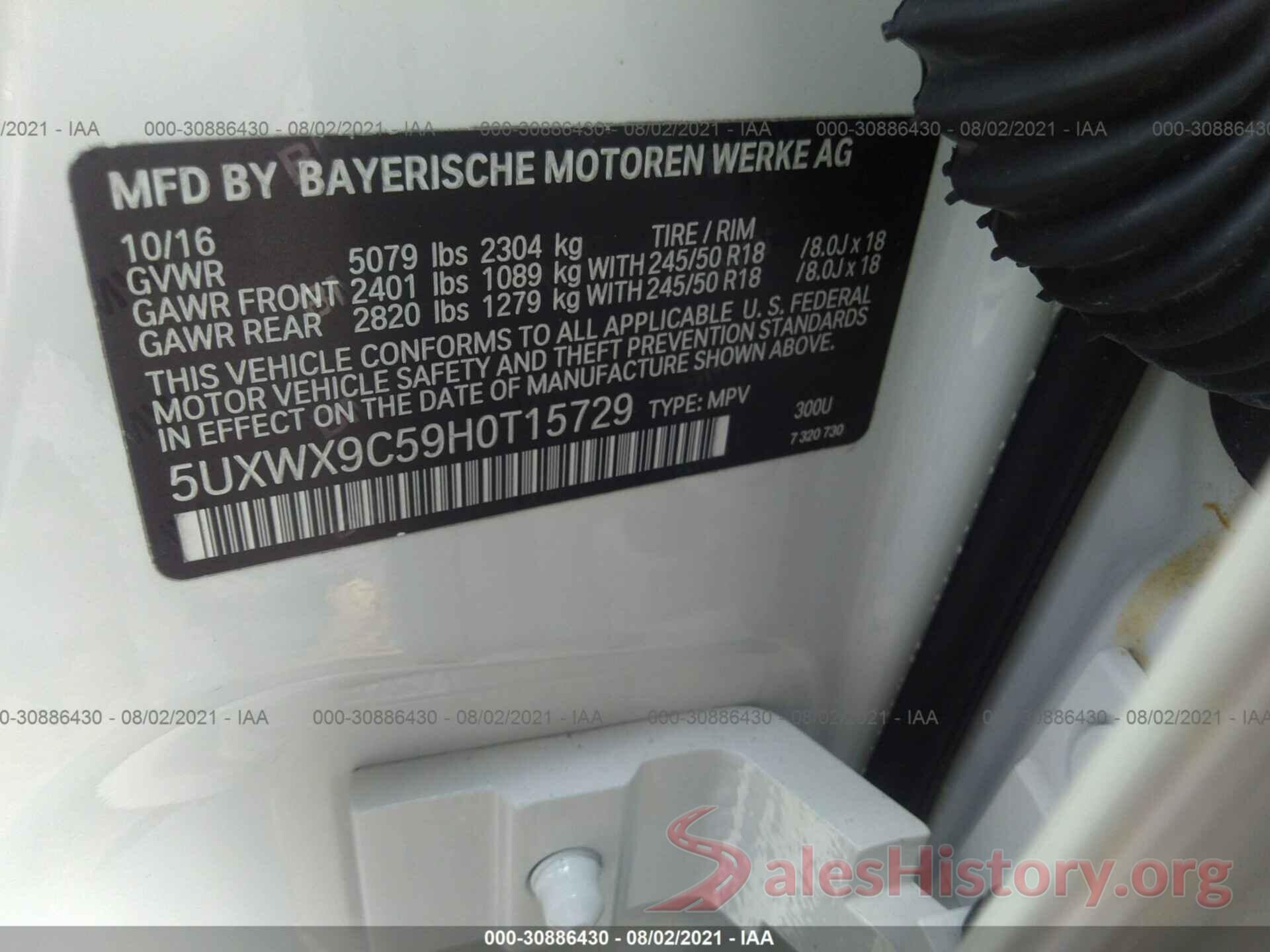 5UXWX9C59H0T15729 2017 BMW X3