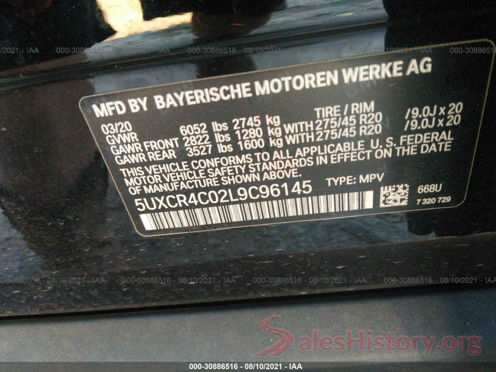 5UXCR4C02L9C96145 2020 BMW X5