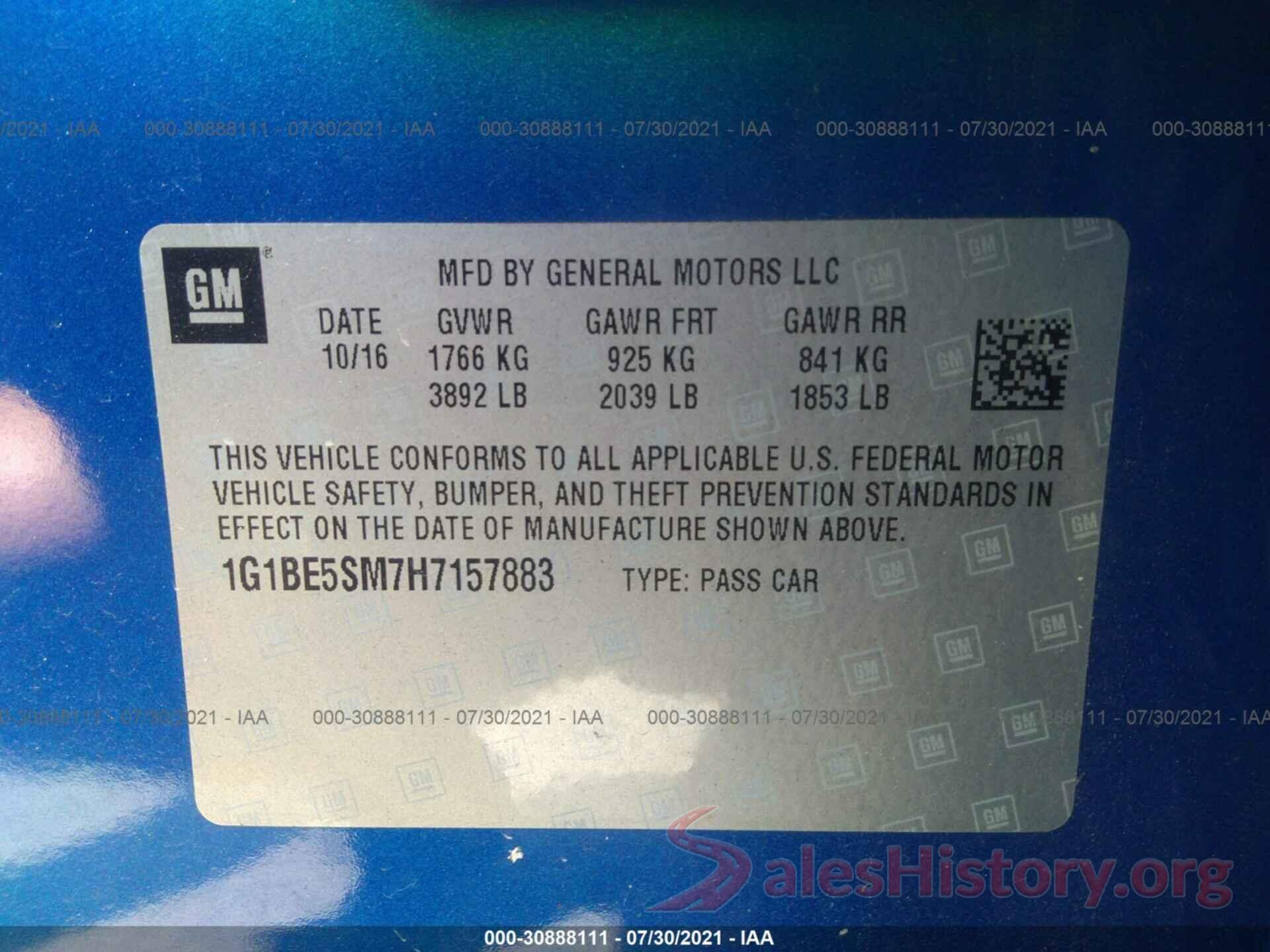 1G1BE5SM7H7157883 2017 CHEVROLET CRUZE