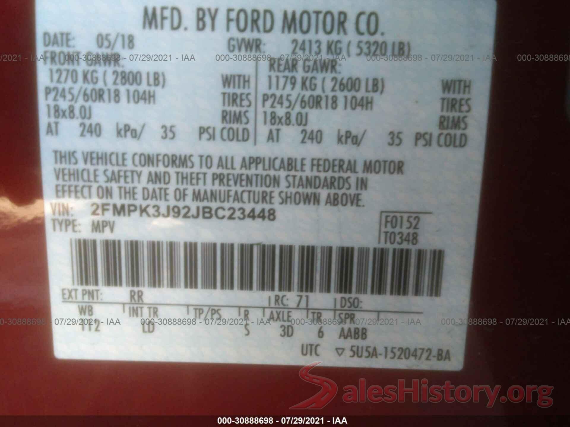 2FMPK3J92JBC23448 2018 FORD EDGE