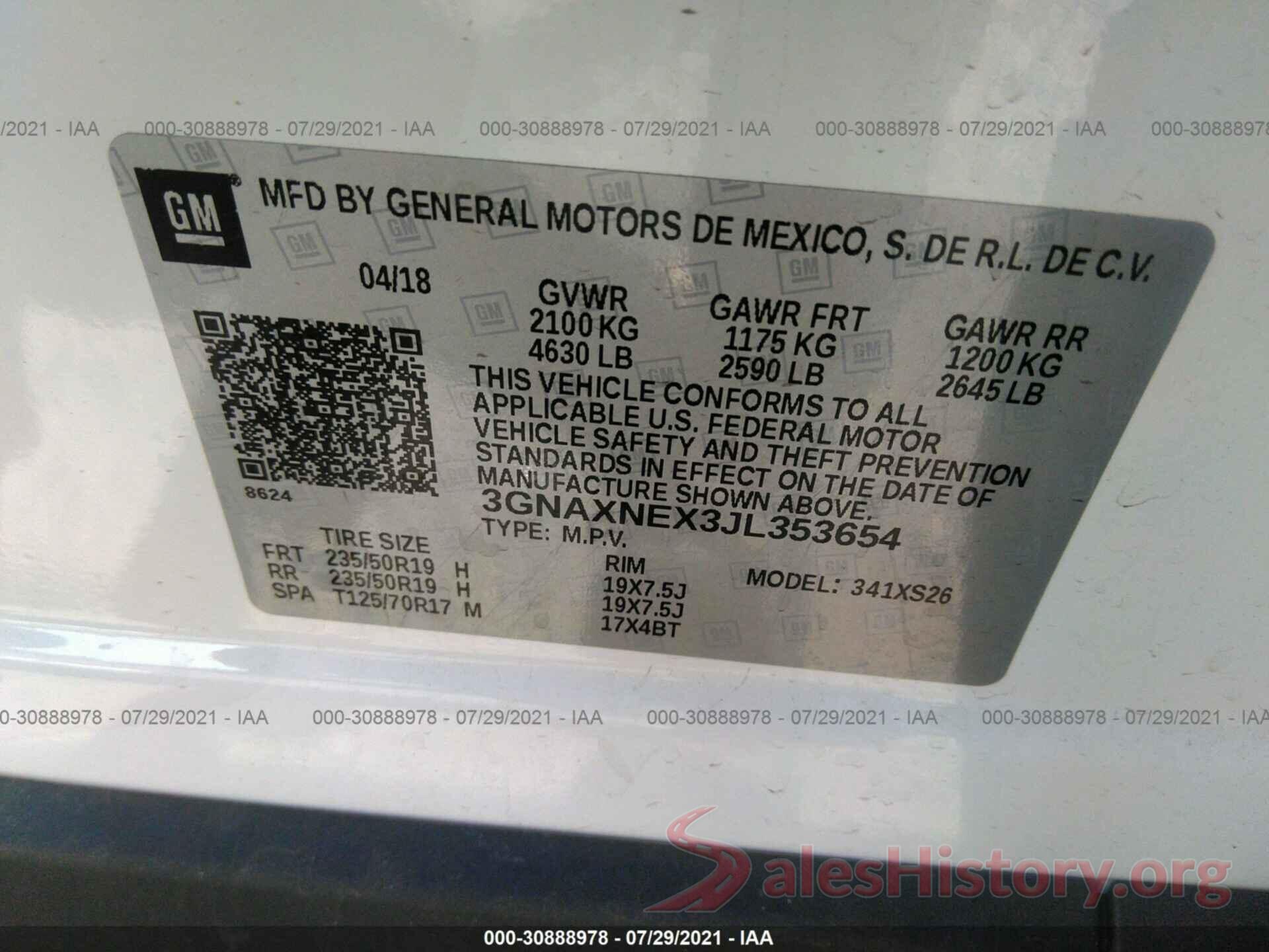 3GNAXNEX3JL353654 2018 CHEVROLET EQUINOX