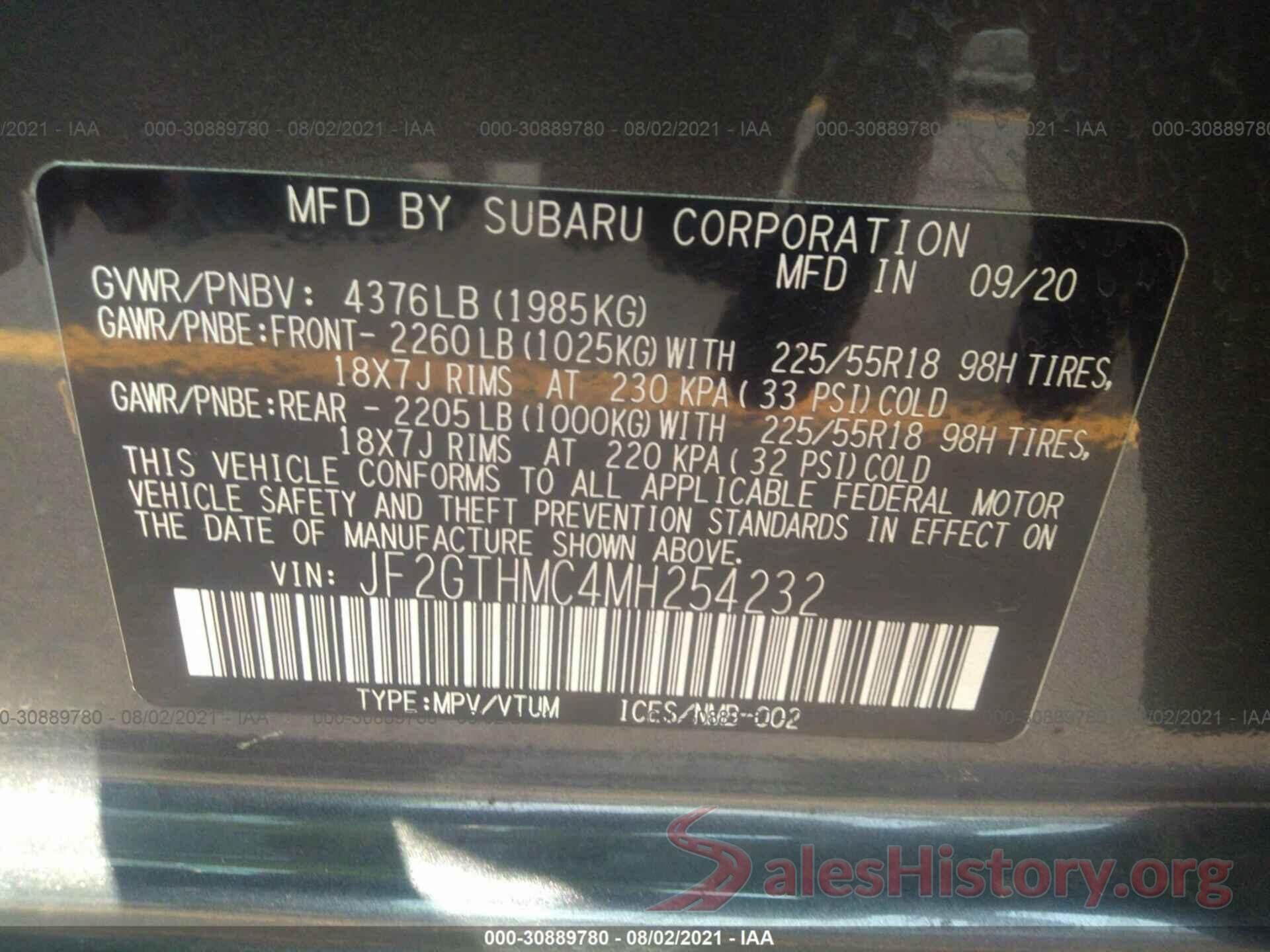 JF2GTHMC4MH254232 2021 SUBARU CROSSTREK