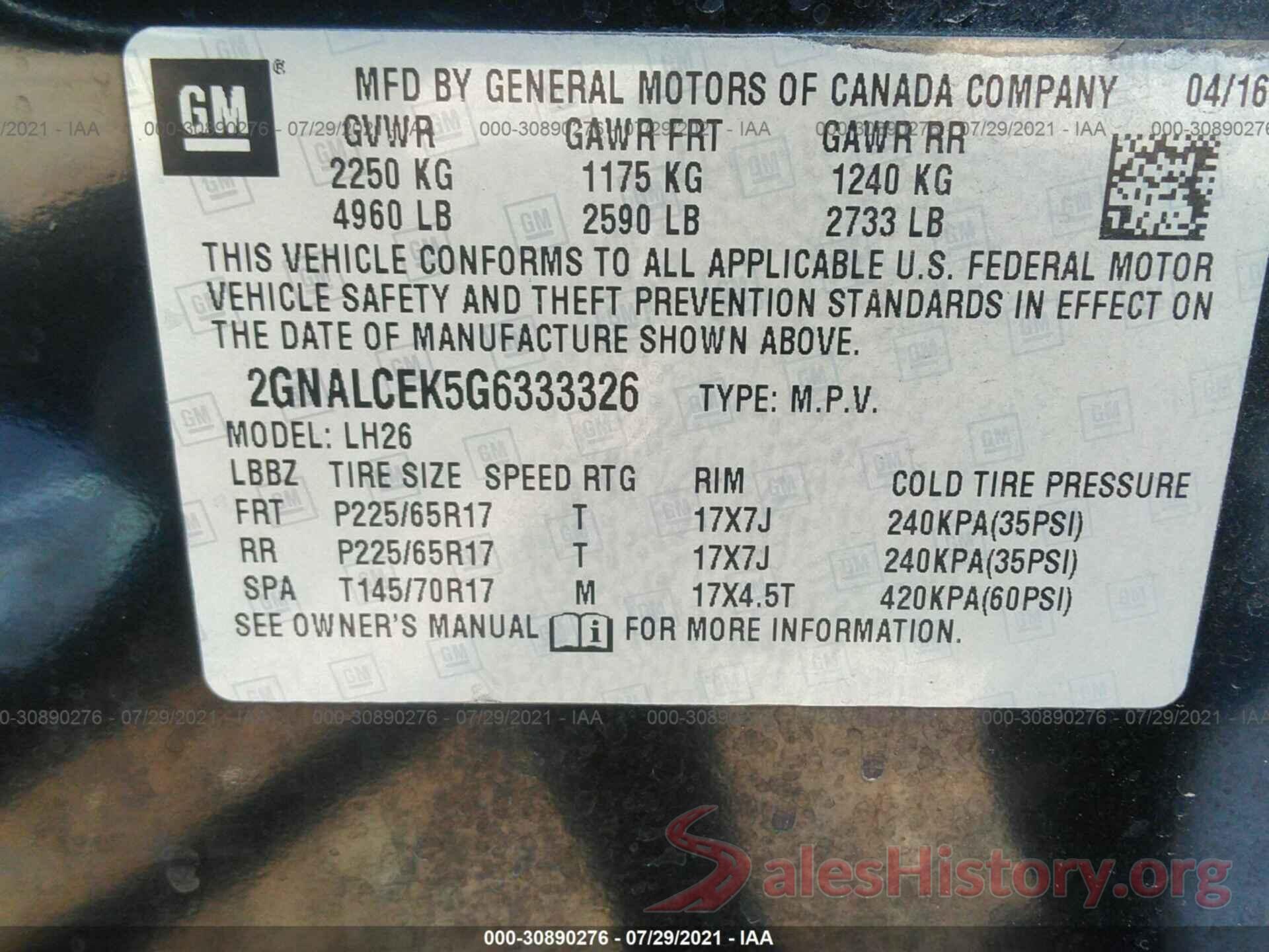 2GNALCEK5G6333326 2016 CHEVROLET EQUINOX