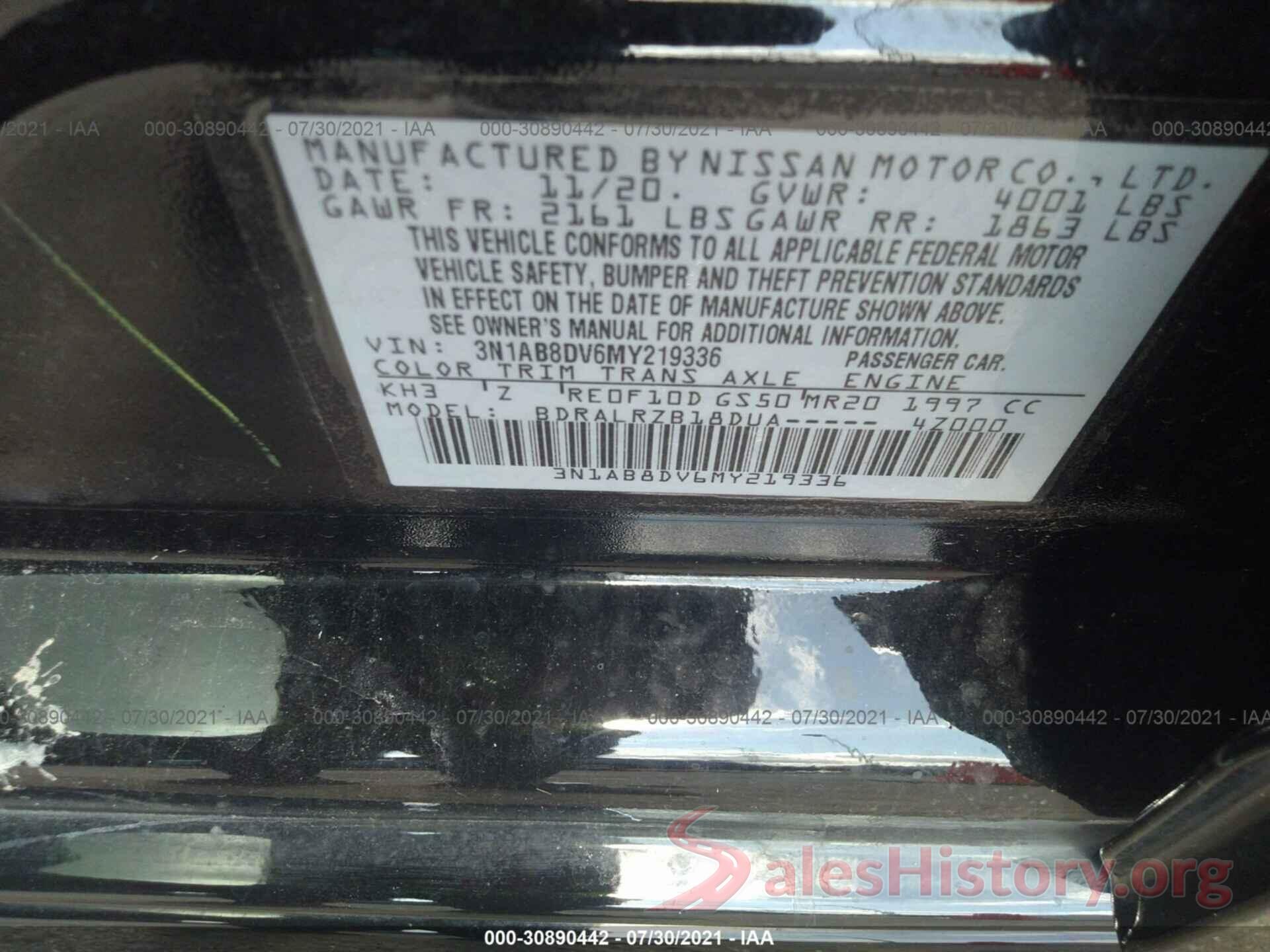 3N1AB8DV6MY219336 2021 NISSAN SENTRA