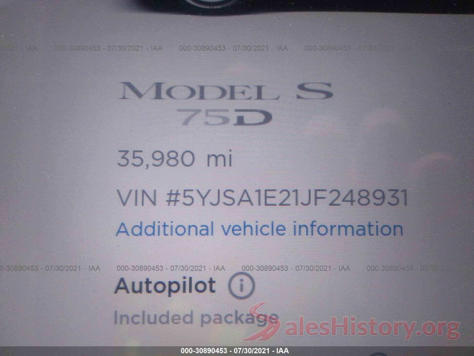 5YJSA1E21JF248931 2018 TESLA MODEL S