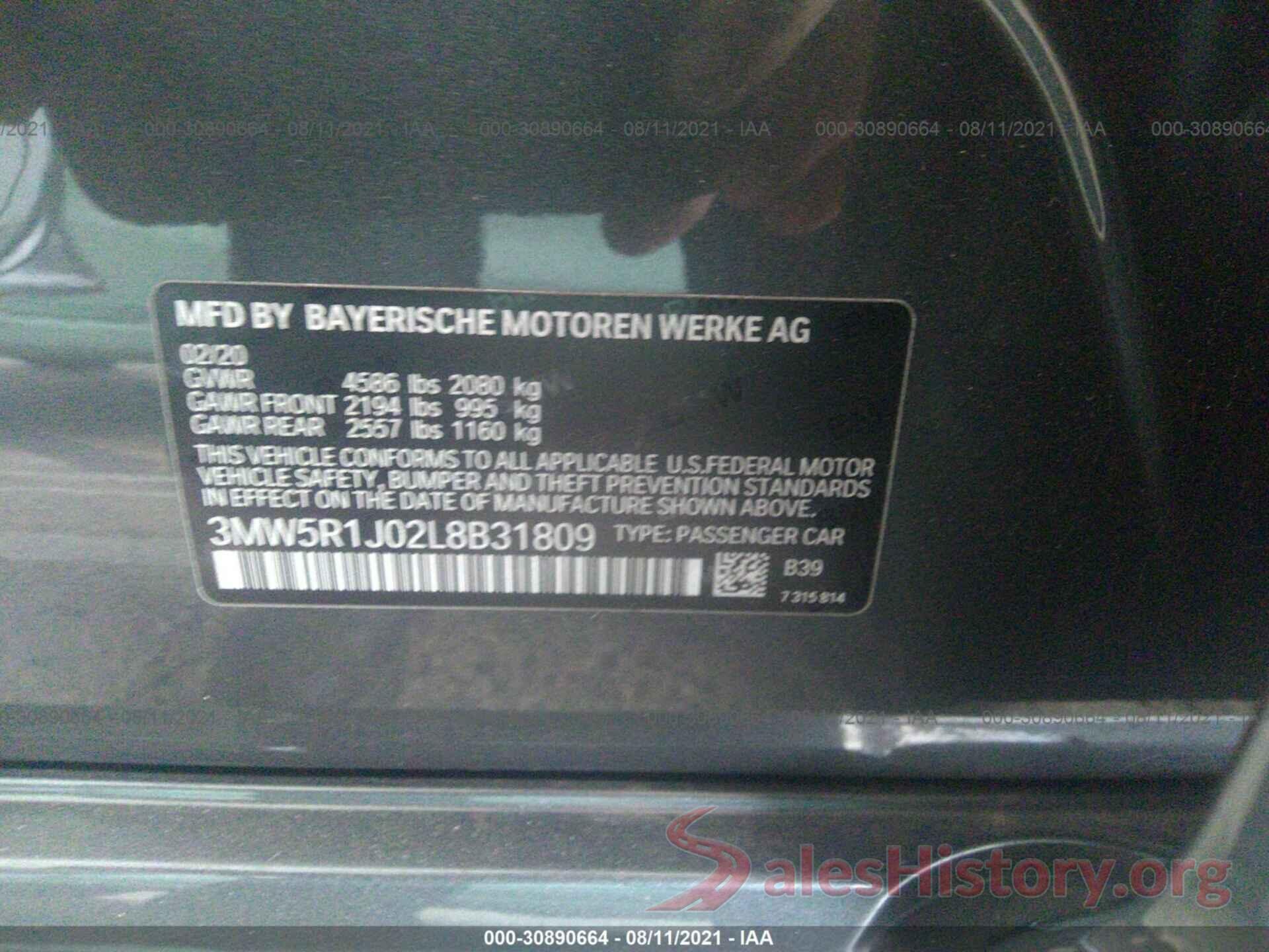 3MW5R1J02L8B31809 2020 BMW 3 SERIES