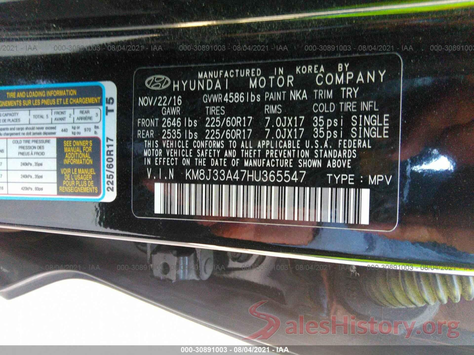 KM8J33A47HU365547 2017 HYUNDAI TUCSON