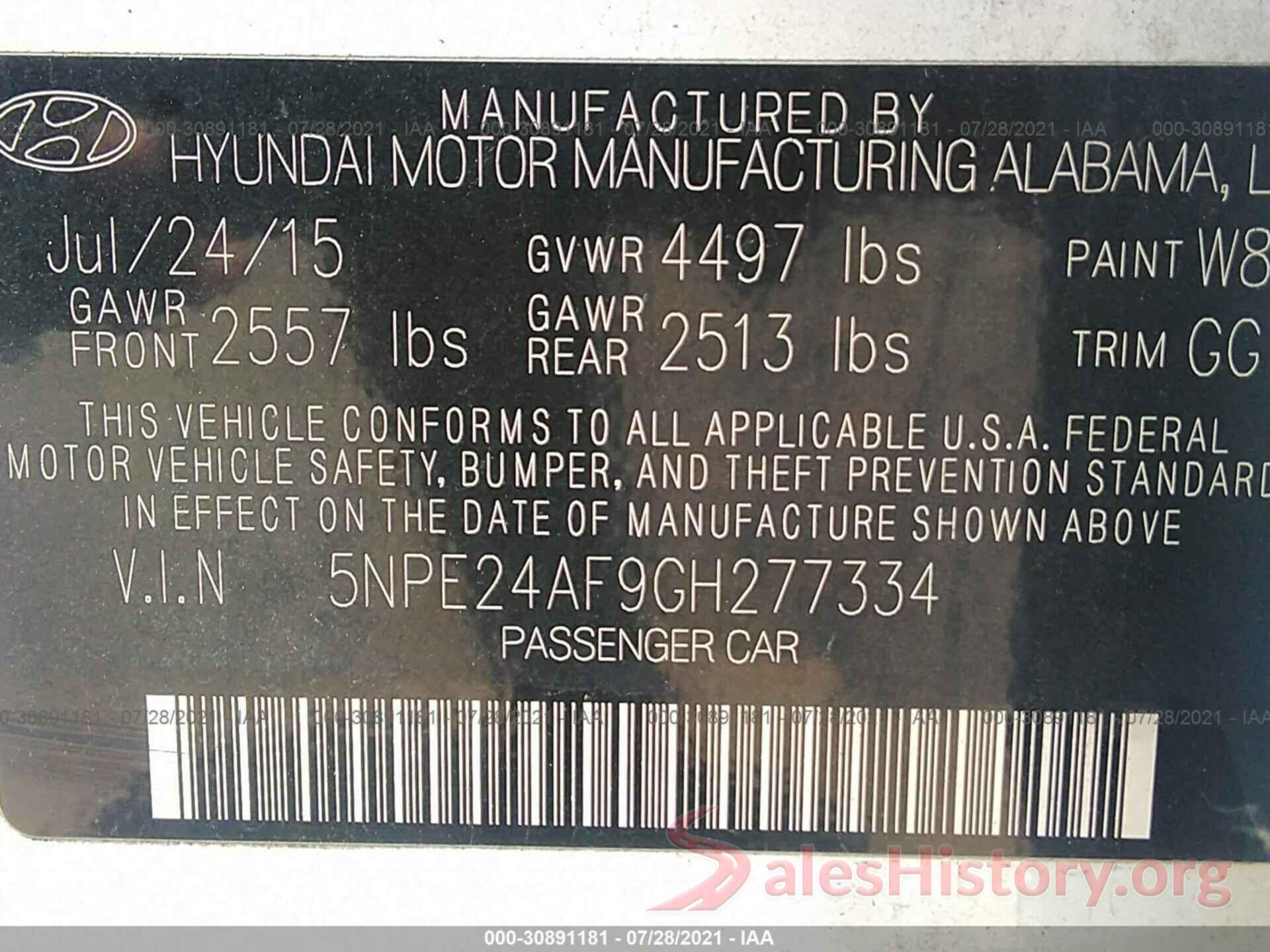 5NPE24AF9GH277334 2016 HYUNDAI SONATA