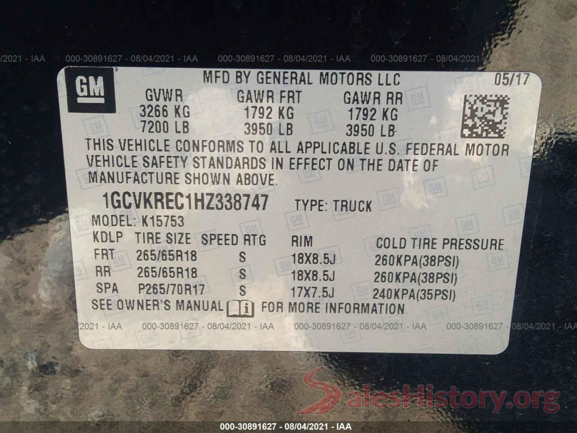 1GCVKREC1HZ338747 2017 CHEVROLET SILVERADO 1500