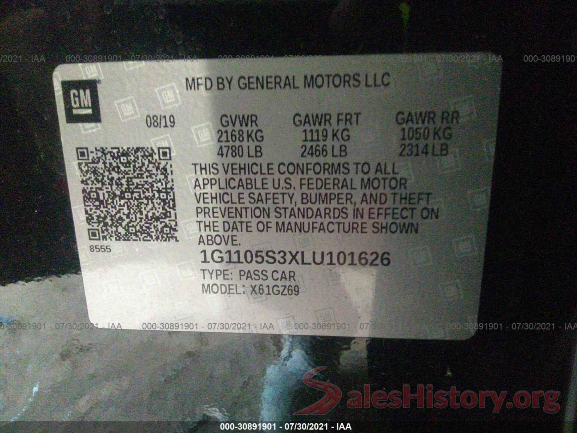 1G1105S3XLU101626 2020 CHEVROLET IMPALA