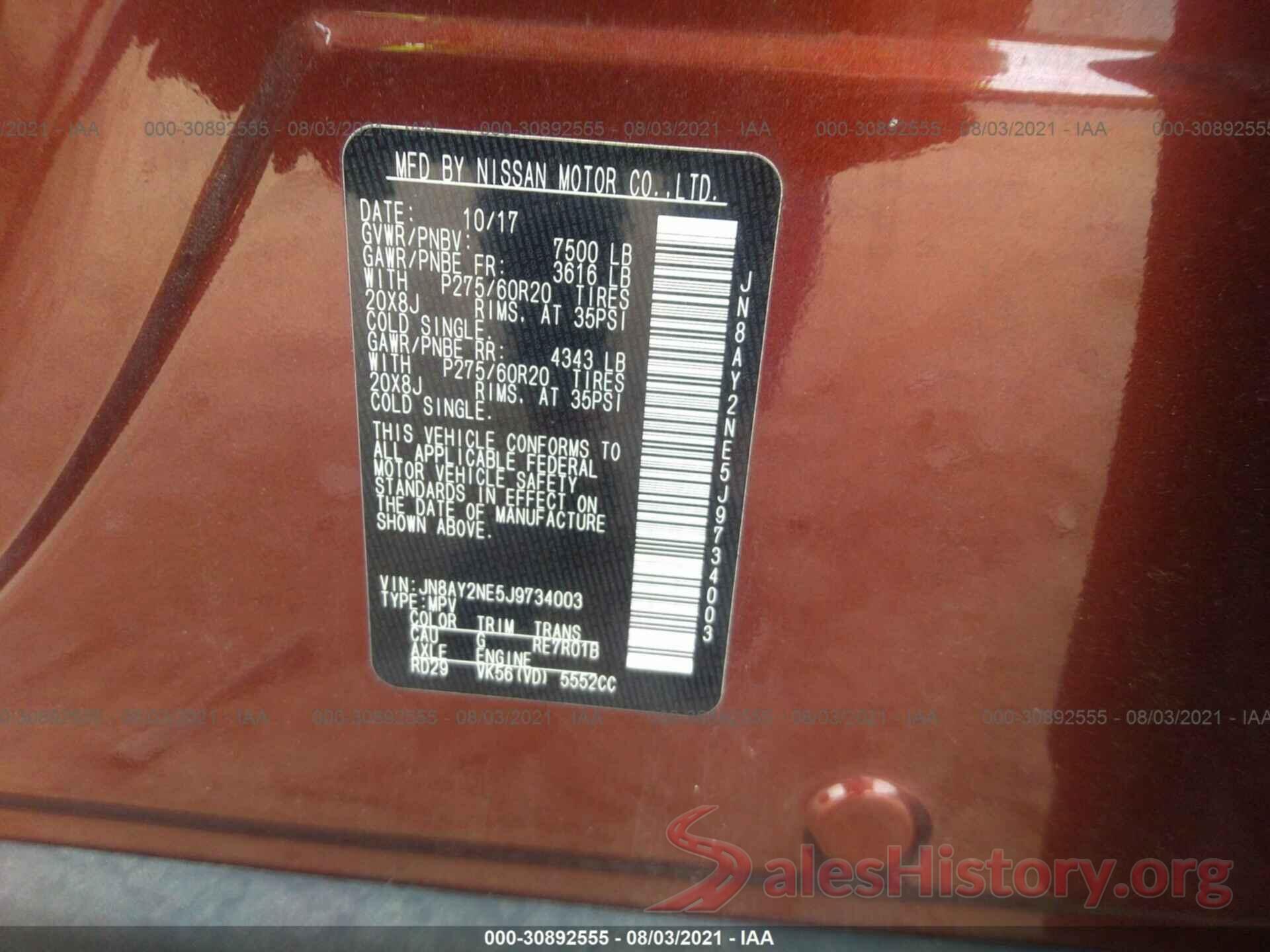 JN8AY2NE5J9734003 2018 NISSAN ARMADA