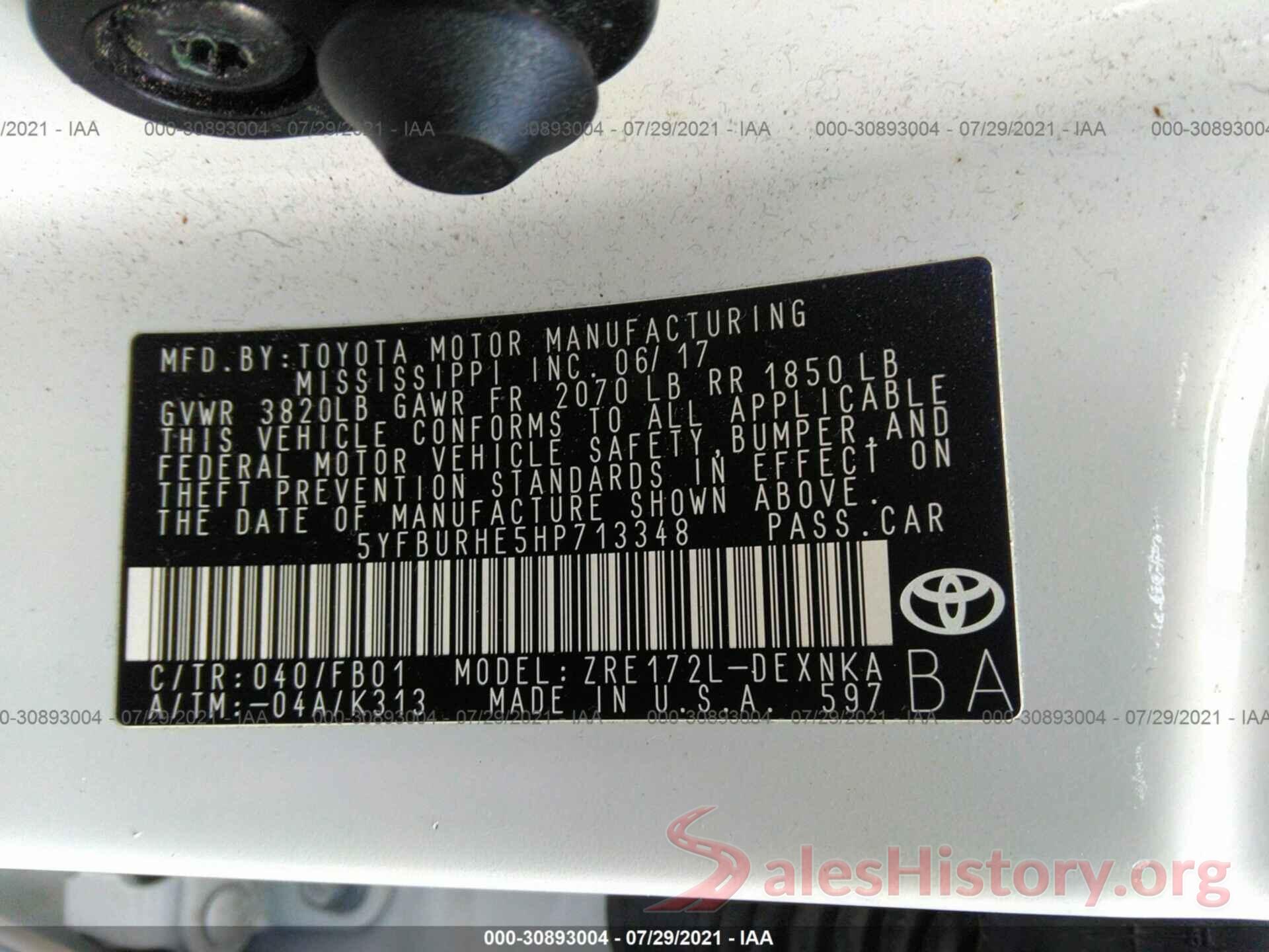 5YFBURHE5HP713348 2017 TOYOTA COROLLA