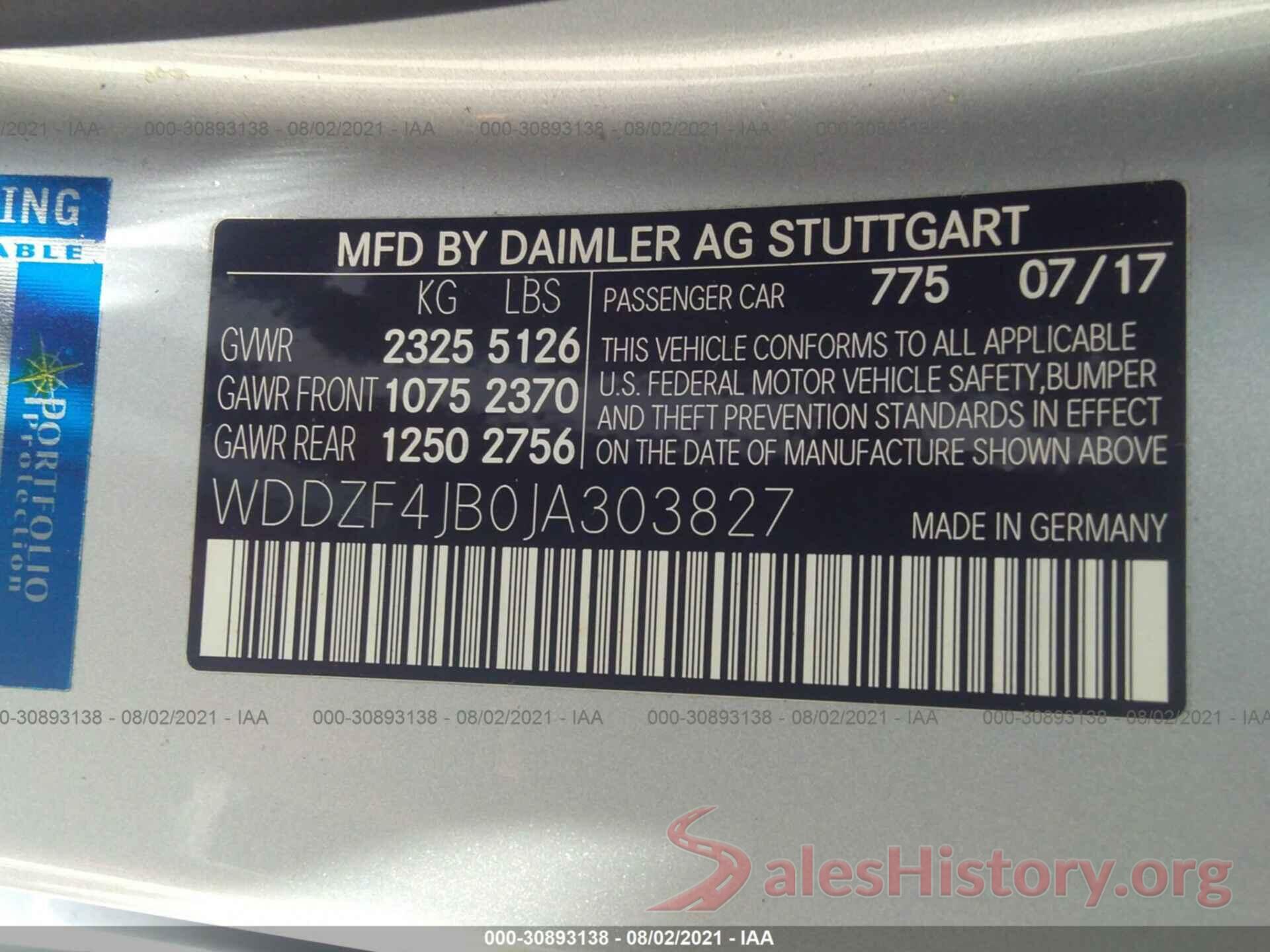 WDDZF4JB0JA303827 2018 MERCEDES-BENZ E-CLASS