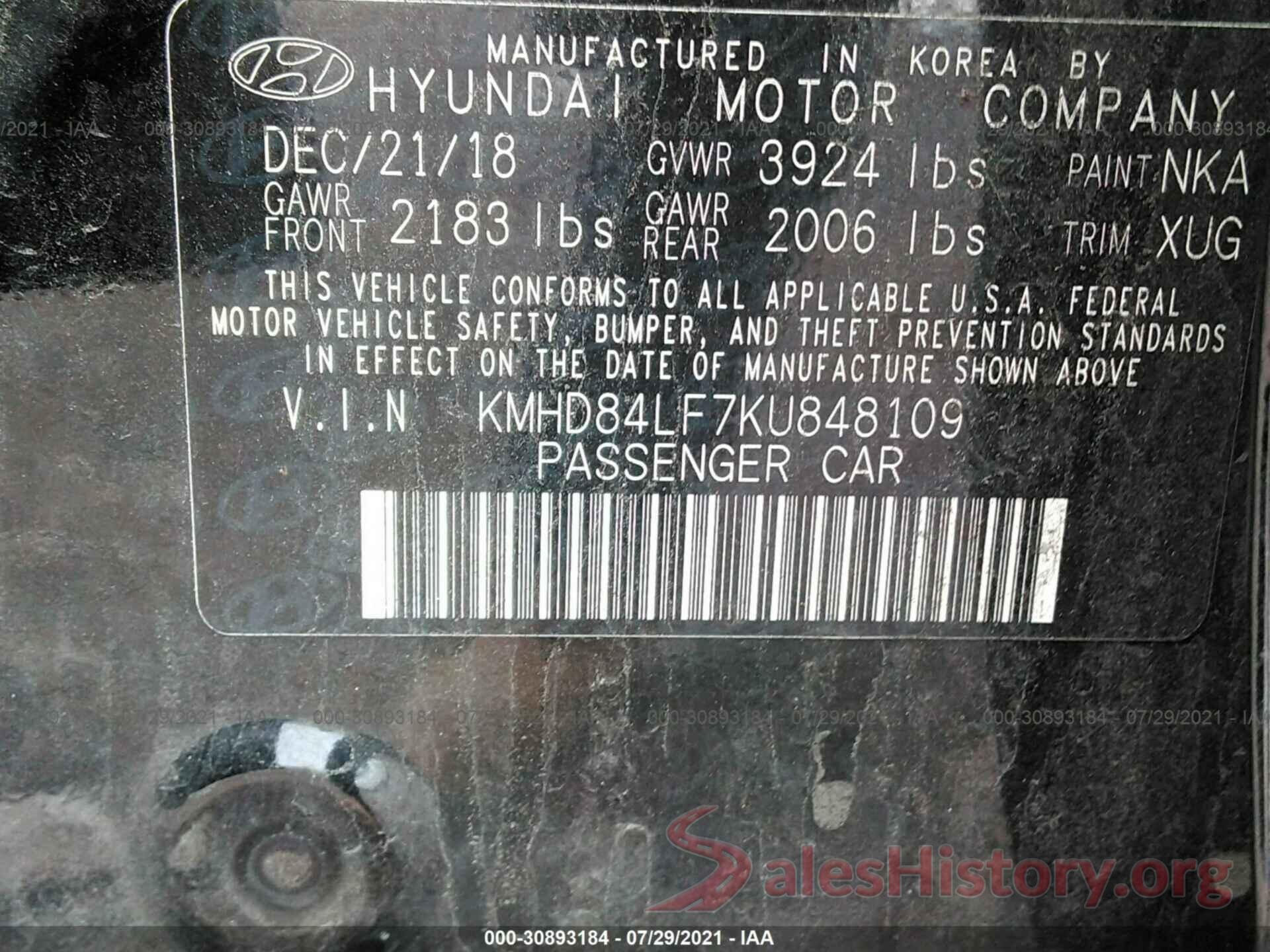 KMHD84LF7KU848109 2019 HYUNDAI ELANTRA