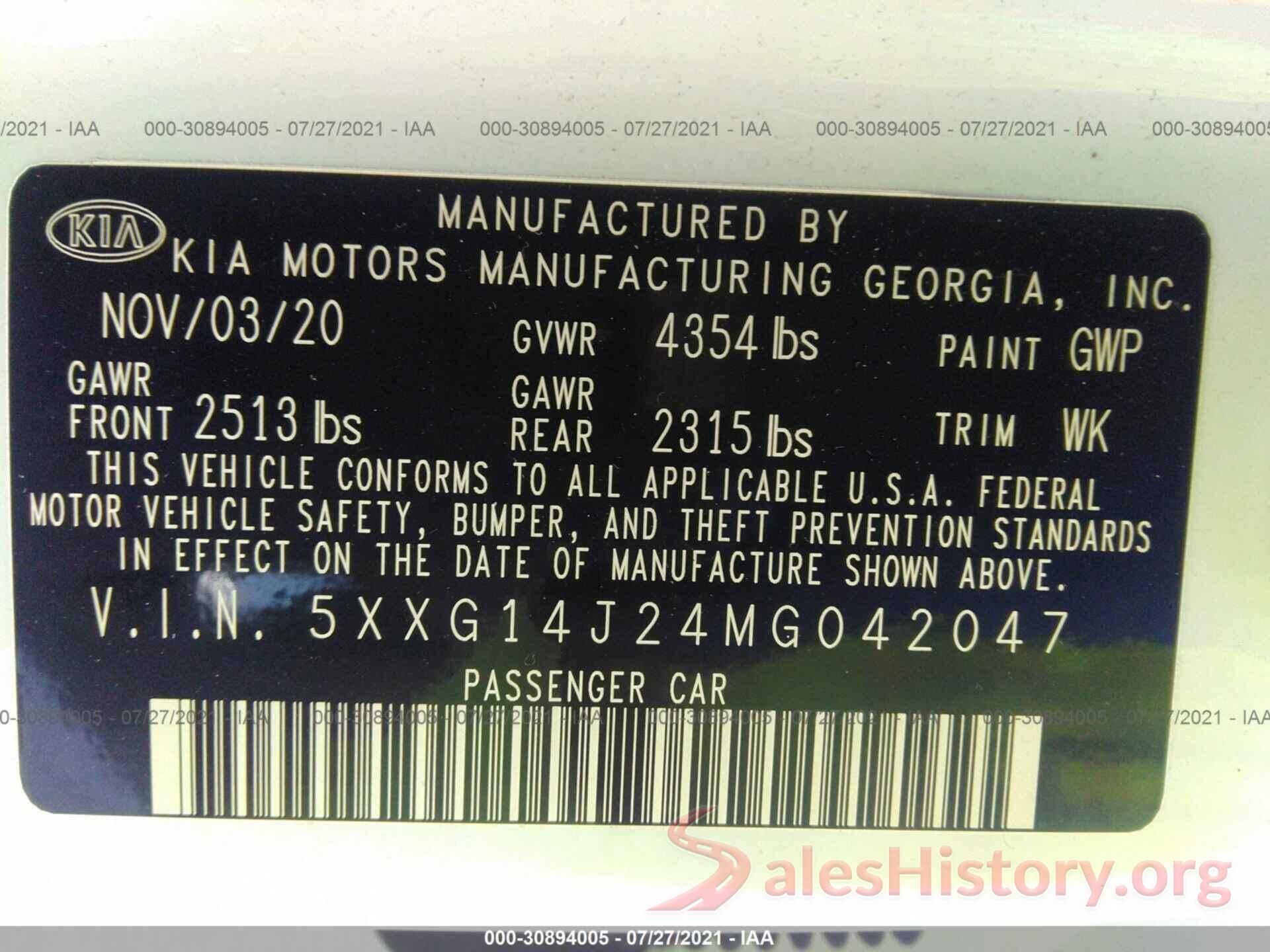 5XXG14J24MG042047 2021 KIA K5