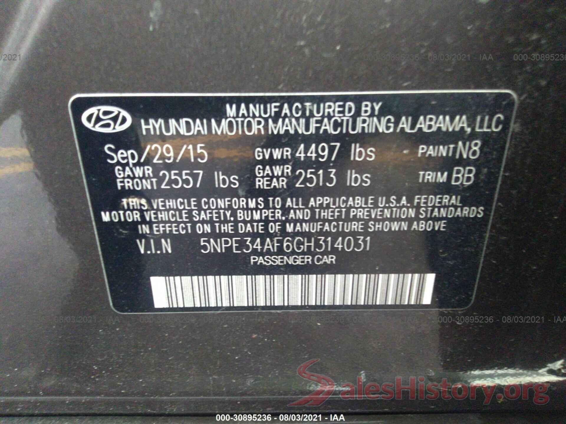 5NPE34AF6GH314031 2016 HYUNDAI SONATA