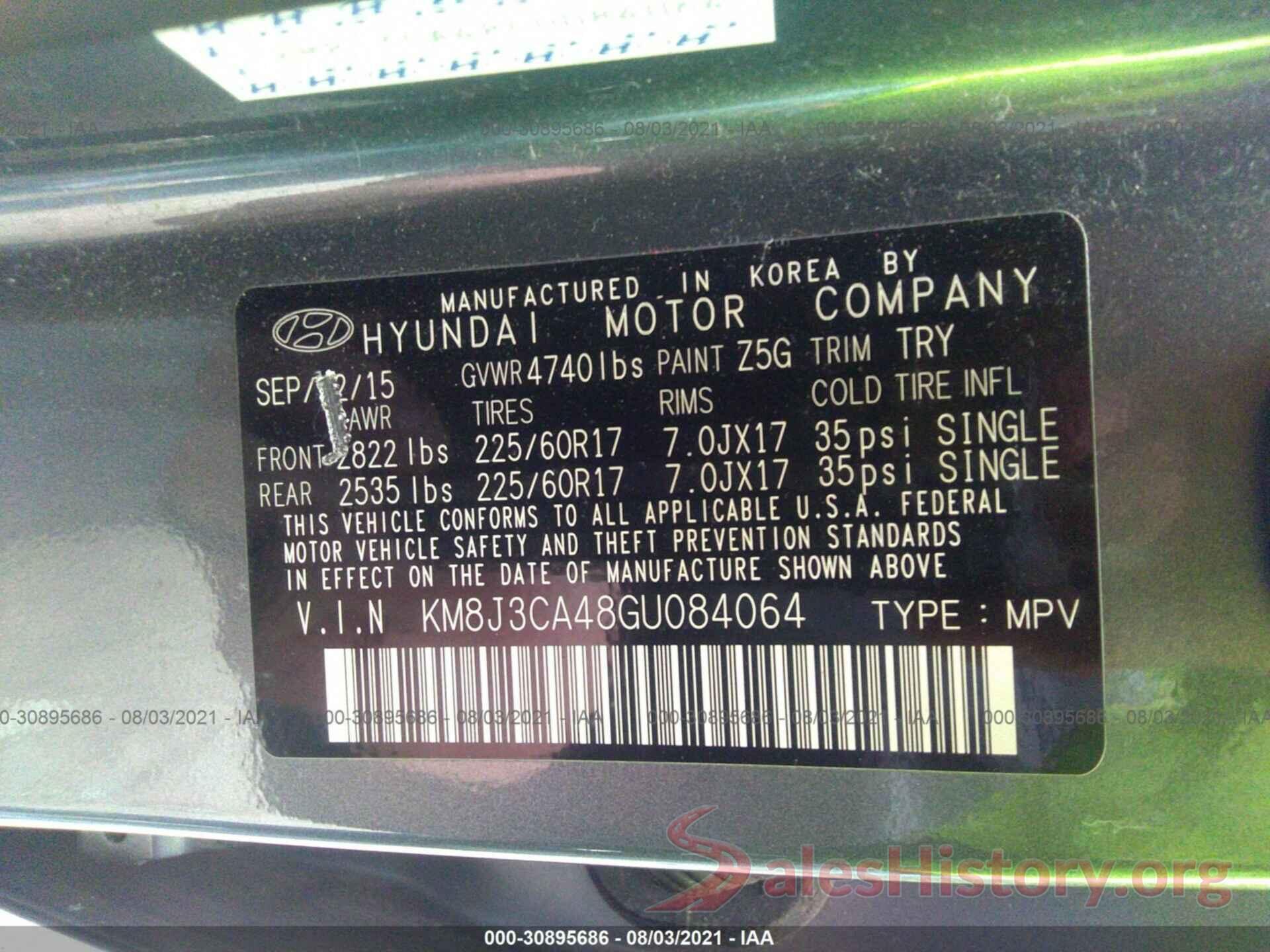 KM8J3CA48GU084064 2016 HYUNDAI TUCSON