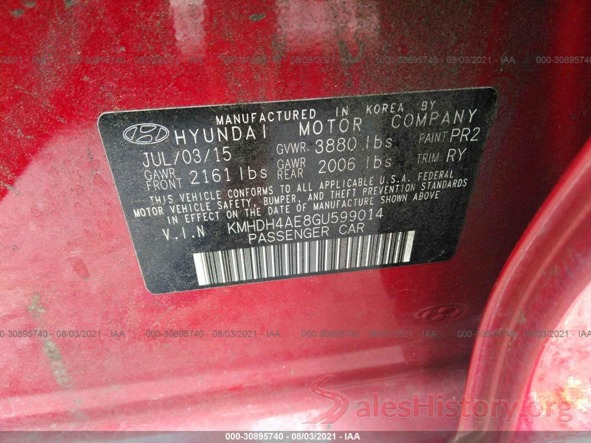 KMHDH4AE8GU599014 2016 HYUNDAI ELANTRA