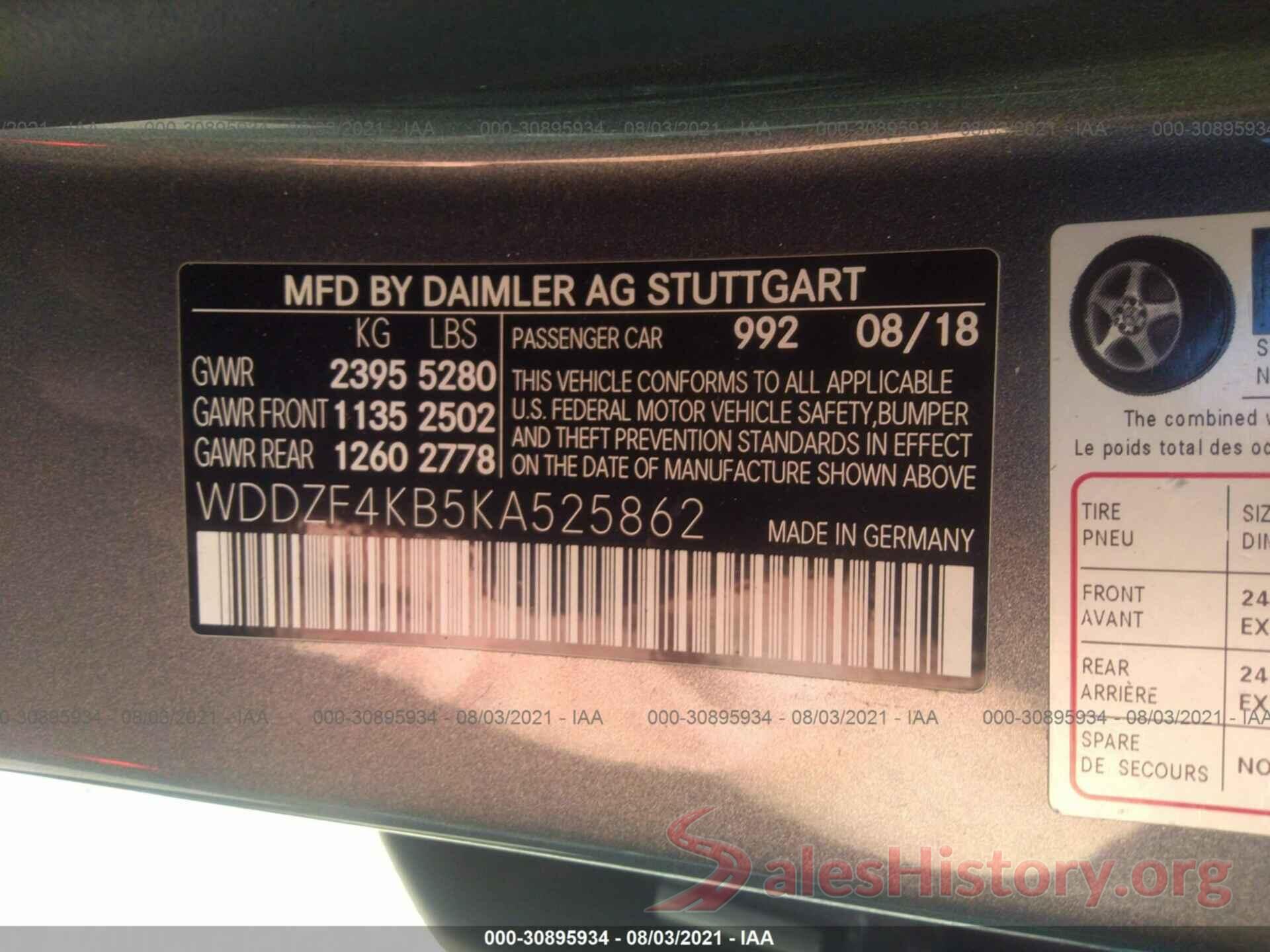 WDDZF4KB5KA525862 2019 MERCEDES-BENZ E-CLASS