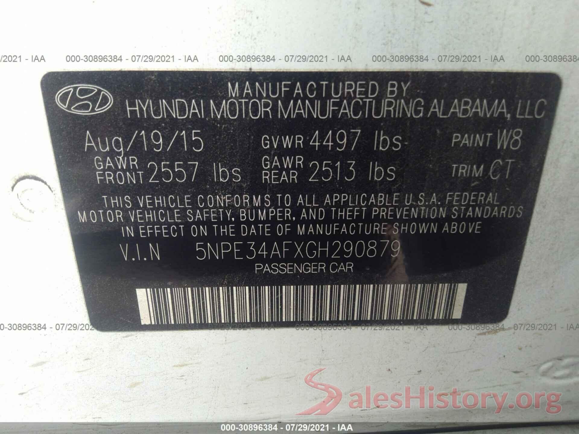 5NPE34AFXGH290879 2016 HYUNDAI SONATA