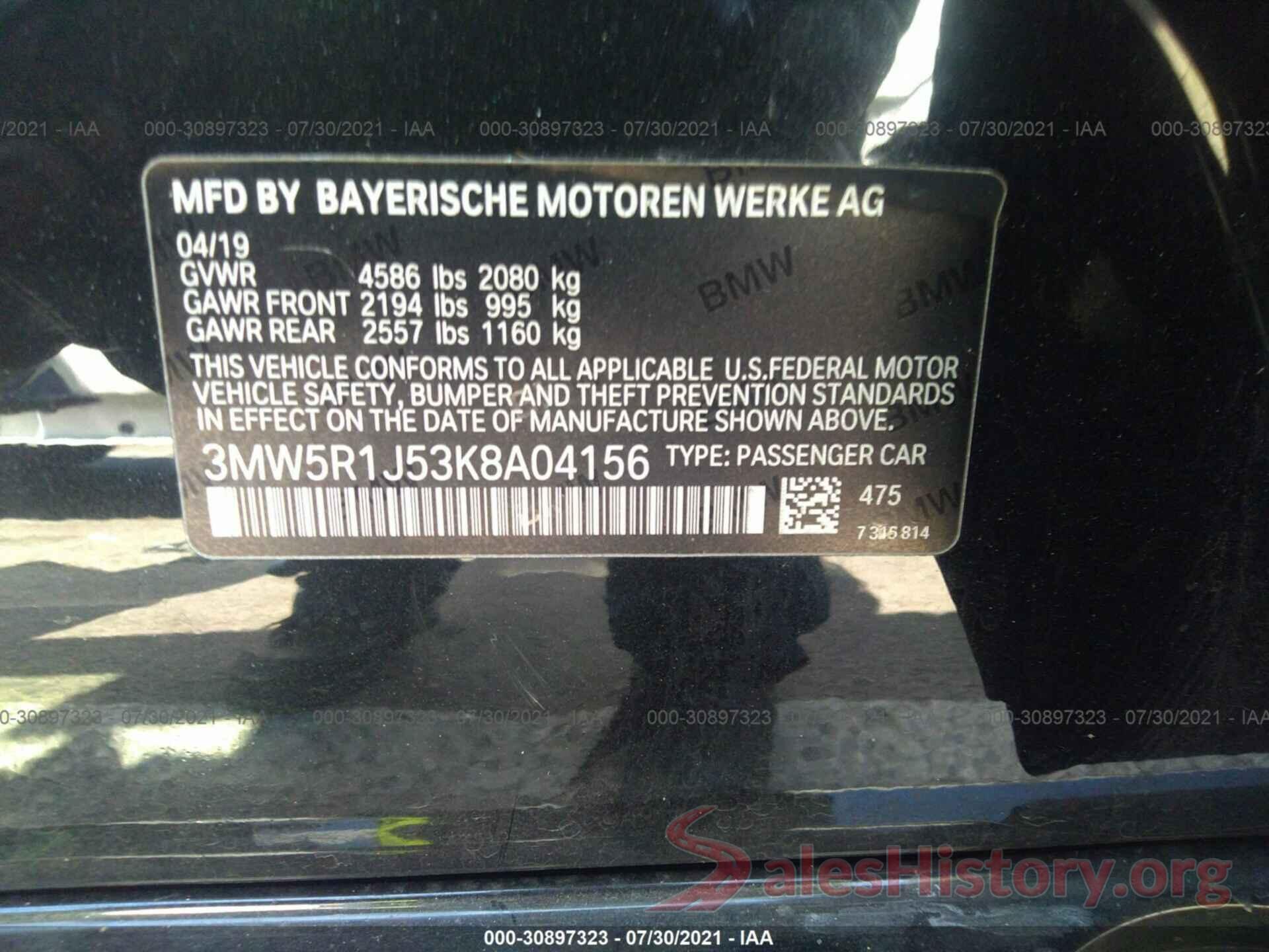 3MW5R1J53K8A04156 2019 BMW 3 SERIES