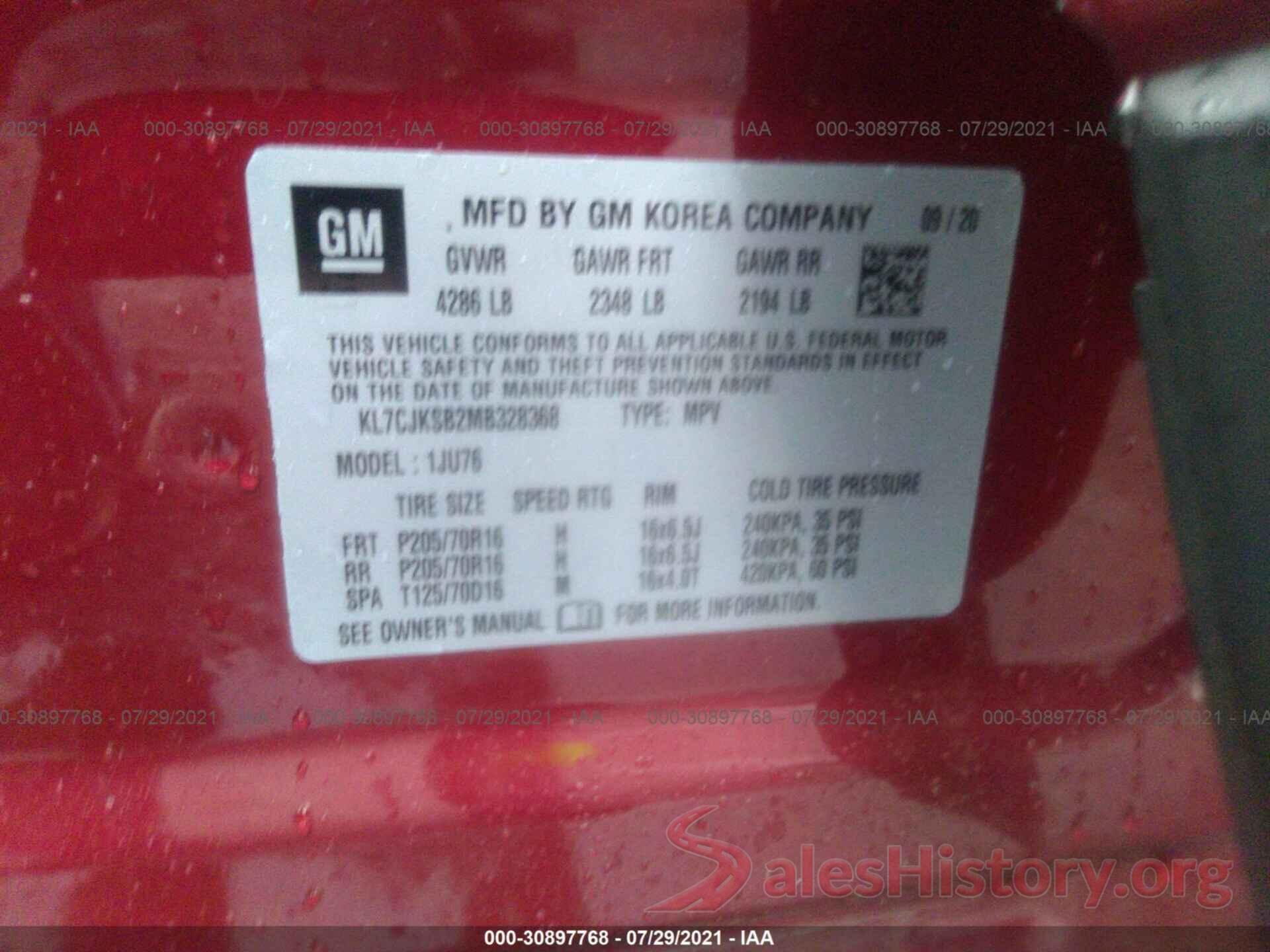 KL7CJKSB2MB328368 2021 CHEVROLET TRAX