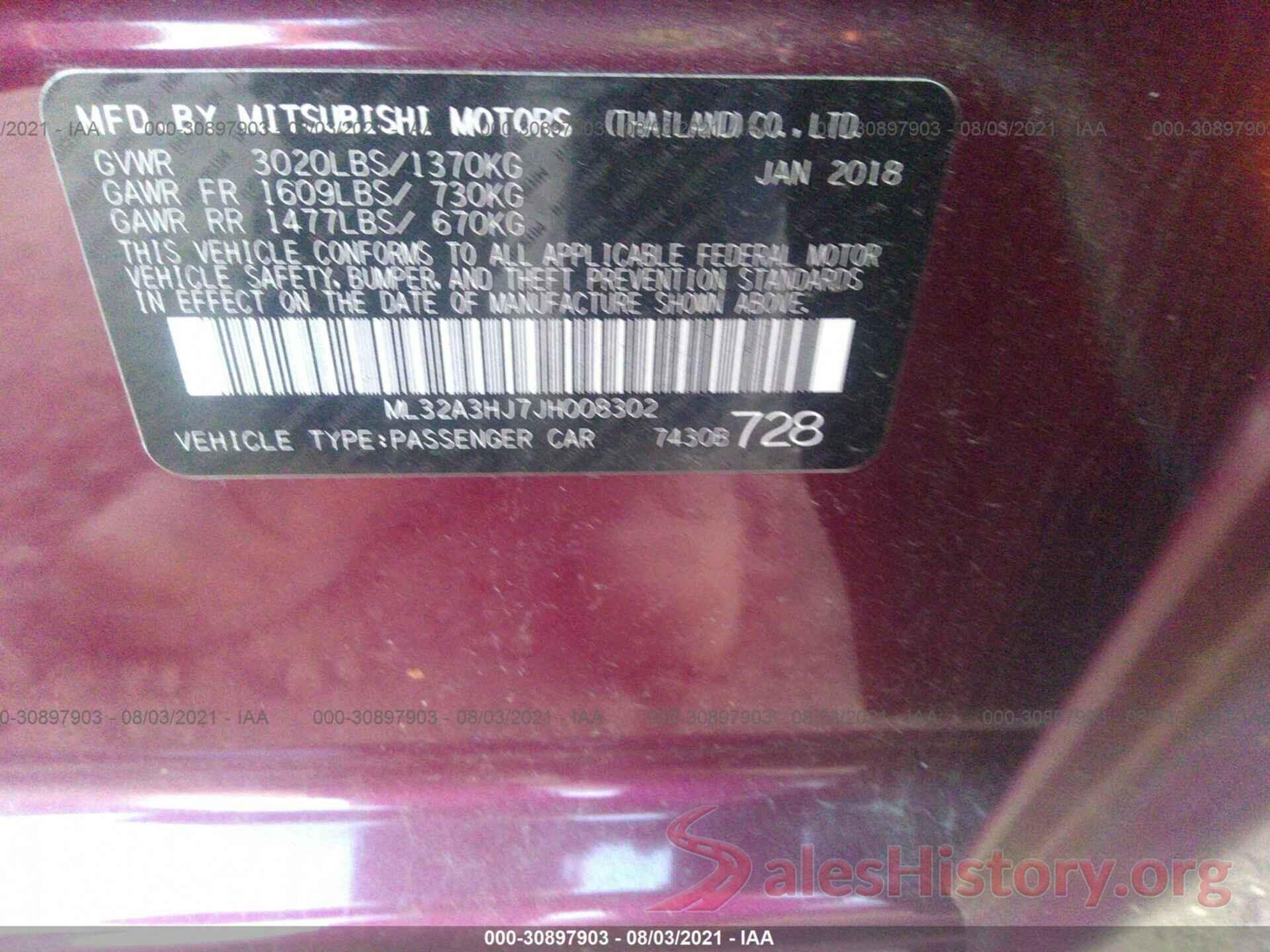 ML32A3HJ7JH008302 2018 MITSUBISHI MIRAGE