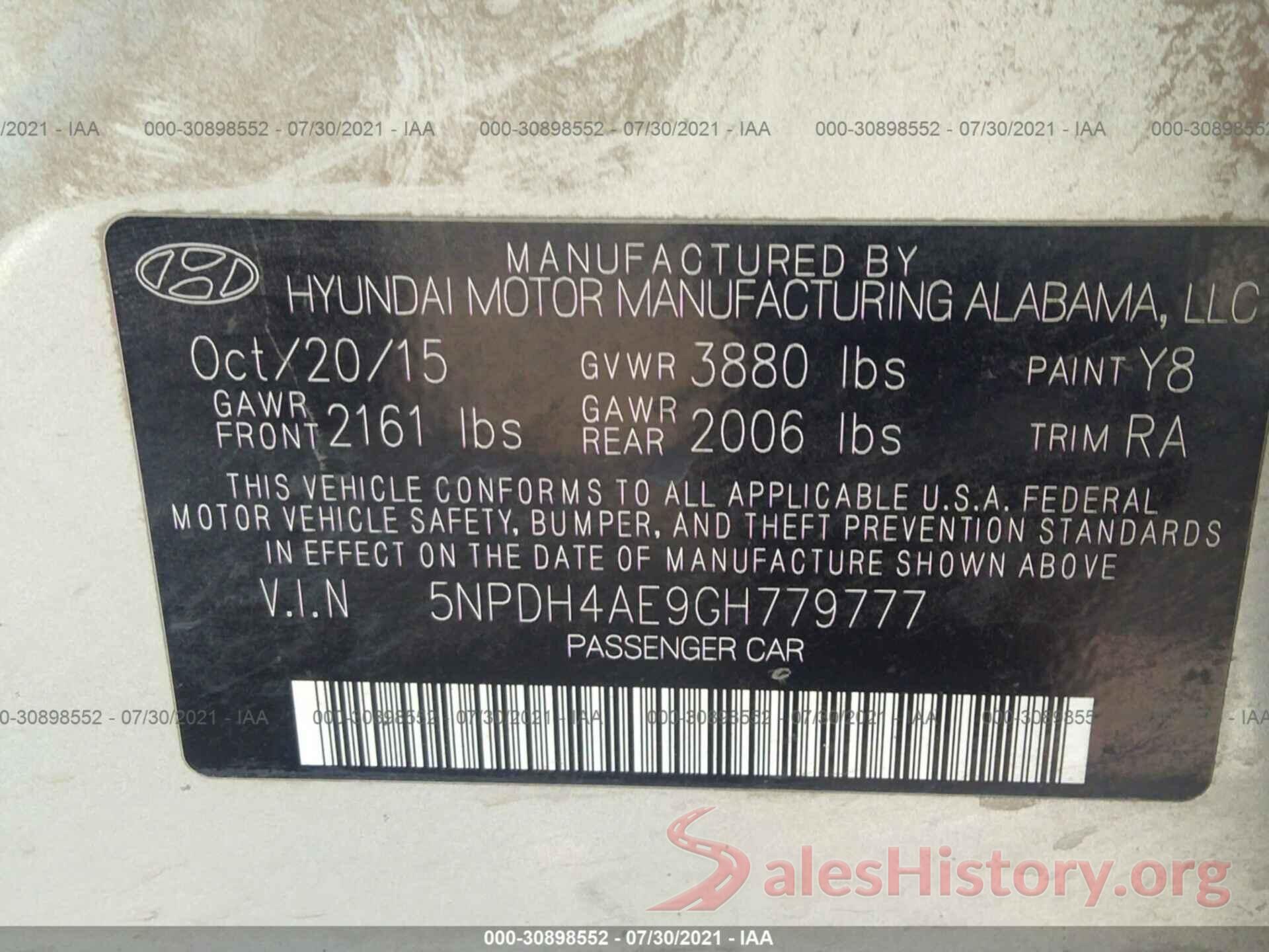 5NPDH4AE9GH779777 2016 HYUNDAI ELANTRA