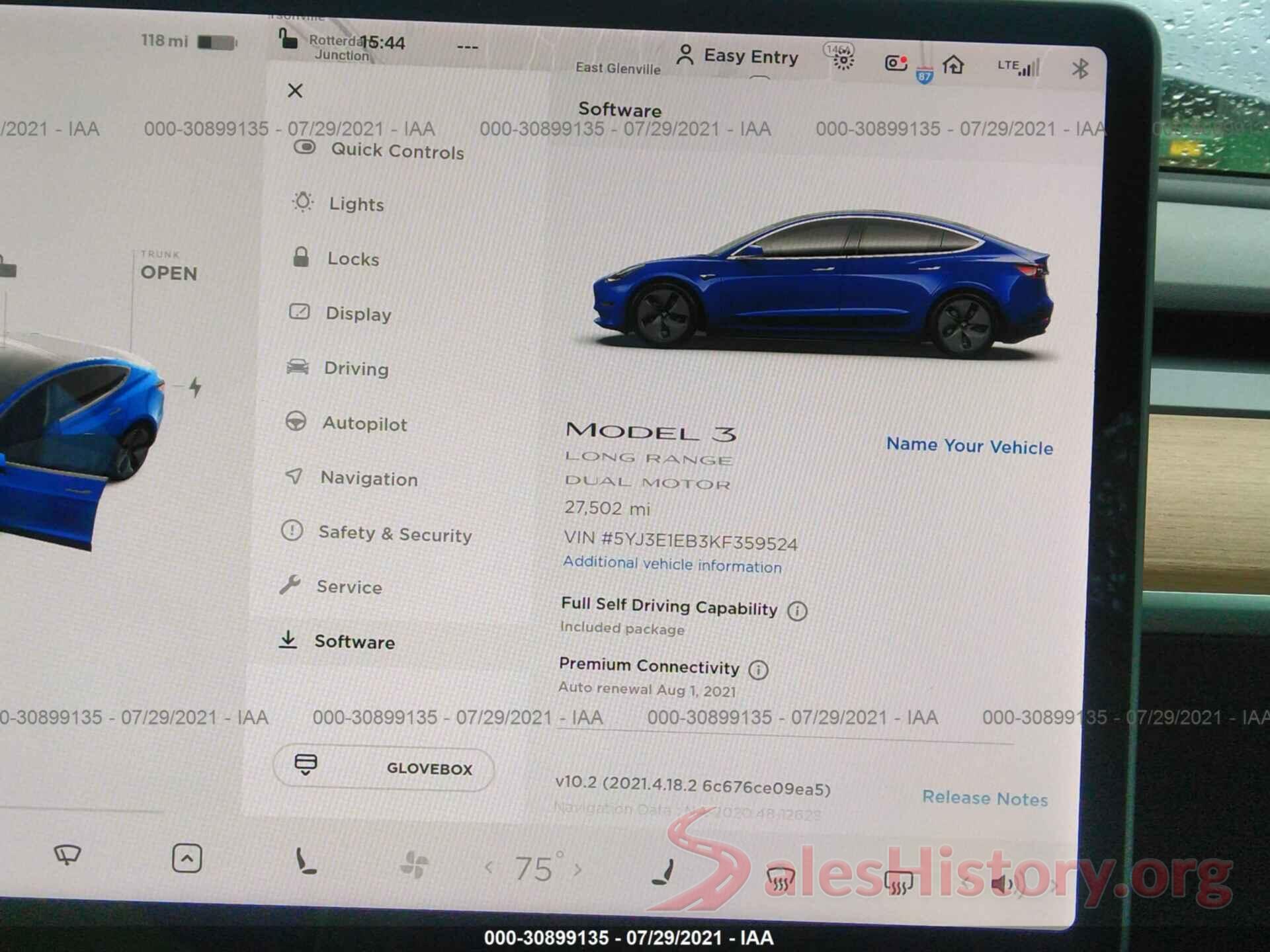 5YJ3E1EB3KF359524 2019 TESLA MODEL 3