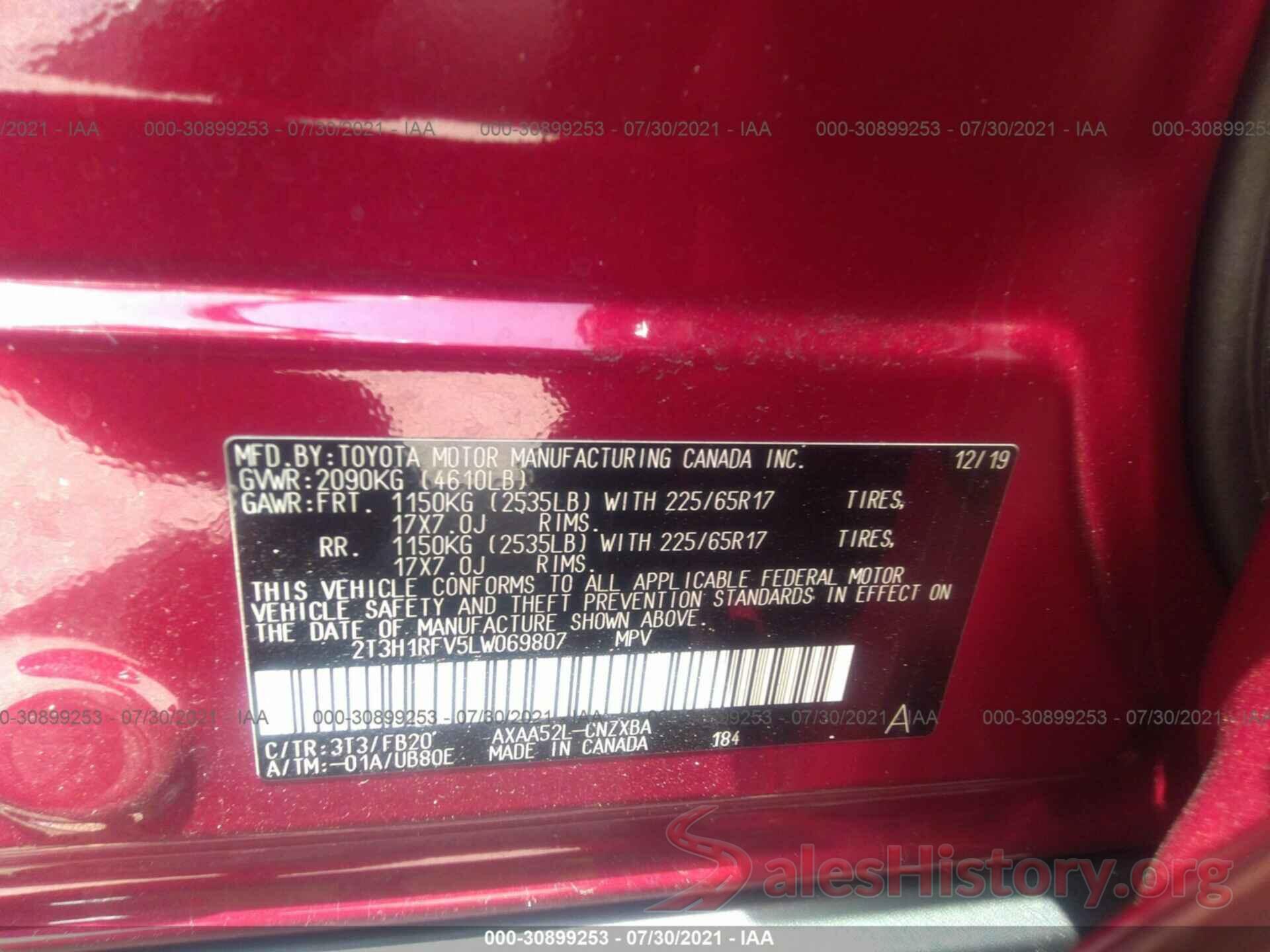 2T3H1RFV5LW069807 2020 TOYOTA RAV4