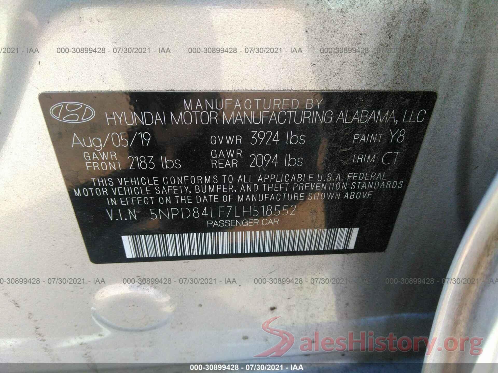 5NPD84LF7LH518552 2020 HYUNDAI ELANTRA