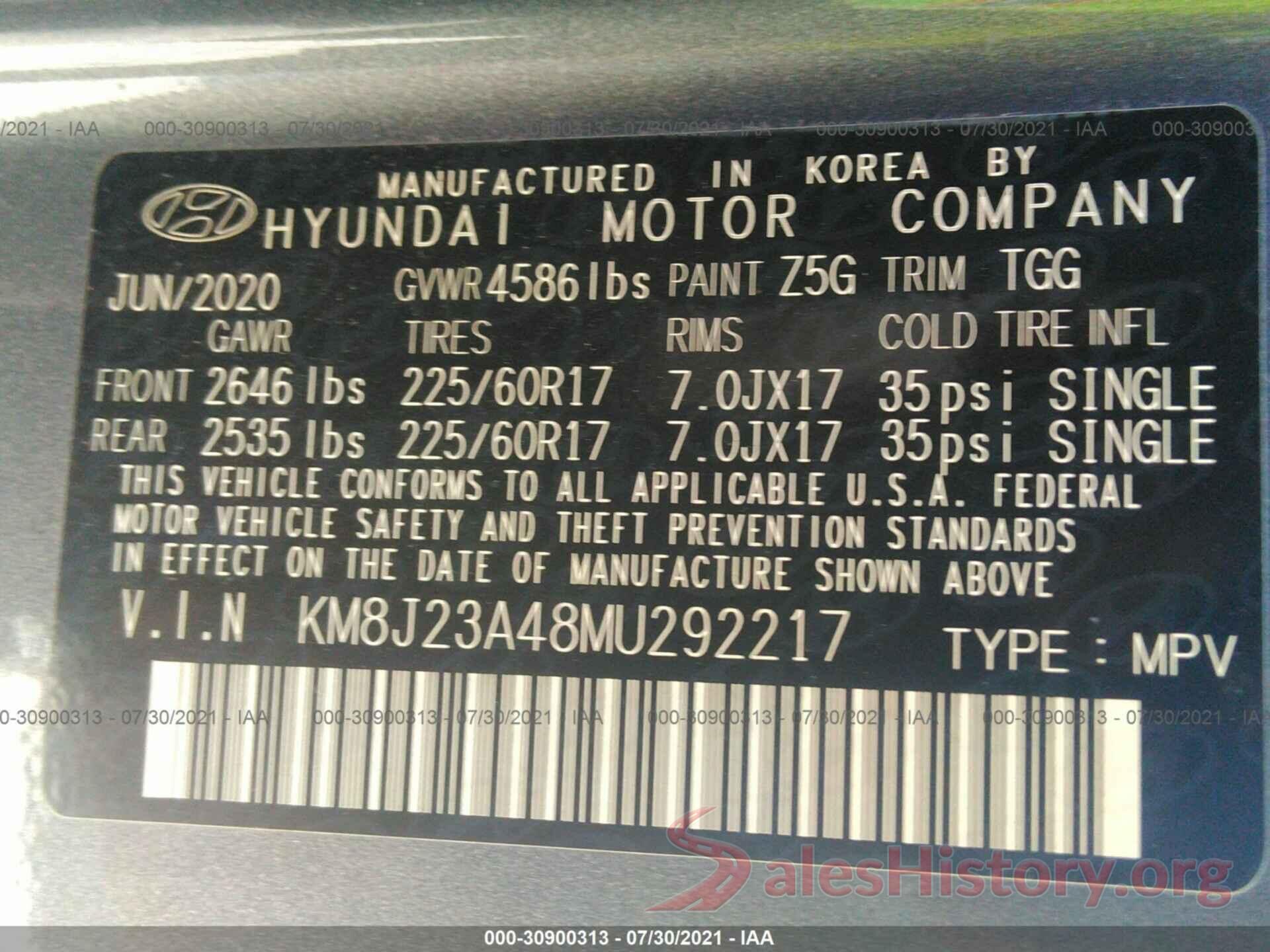 KM8J23A48MU292217 2021 HYUNDAI TUCSON