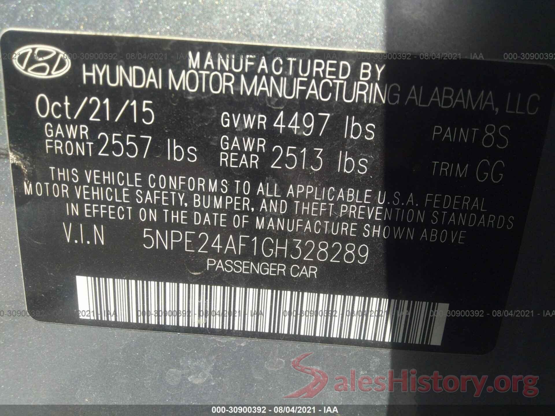 5NPE24AF1GH328289 2016 HYUNDAI SONATA