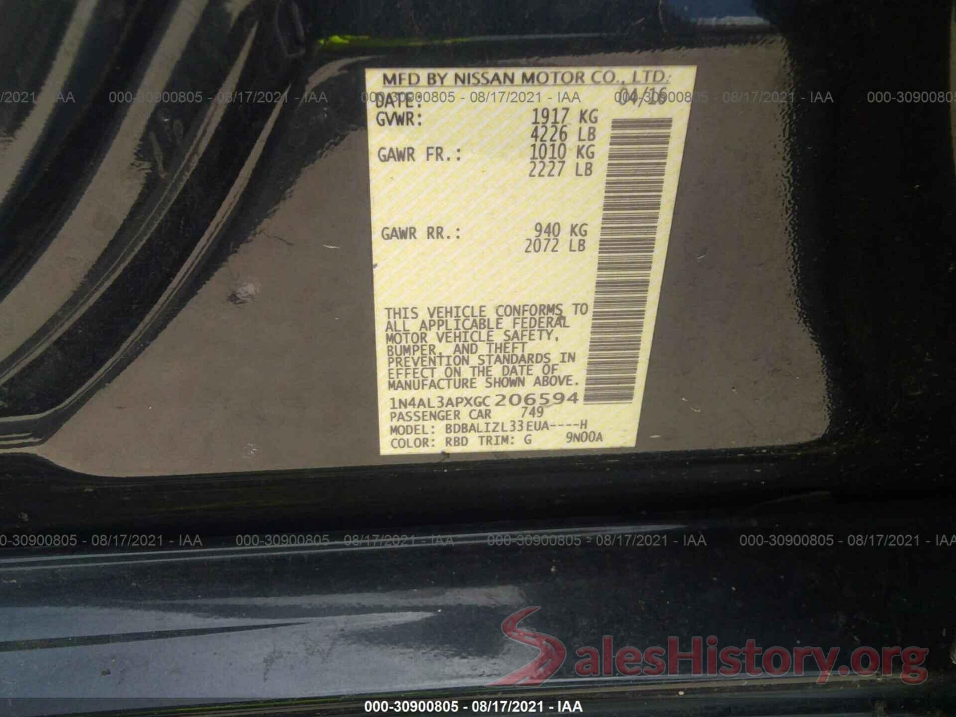 1N4AL3APXGC206594 2016 NISSAN ALTIMA