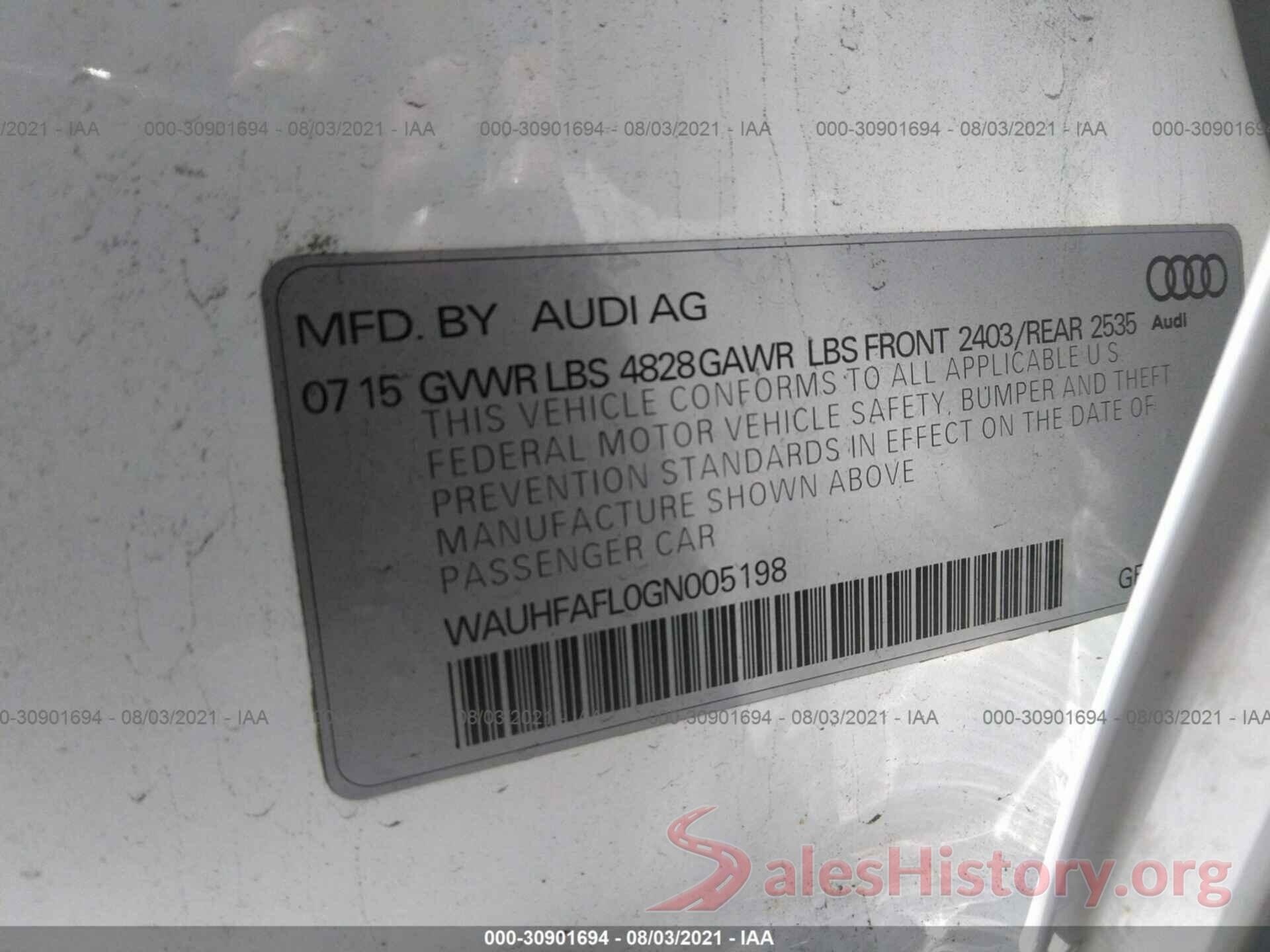 WAUHFAFL0GN005198 2016 AUDI A4