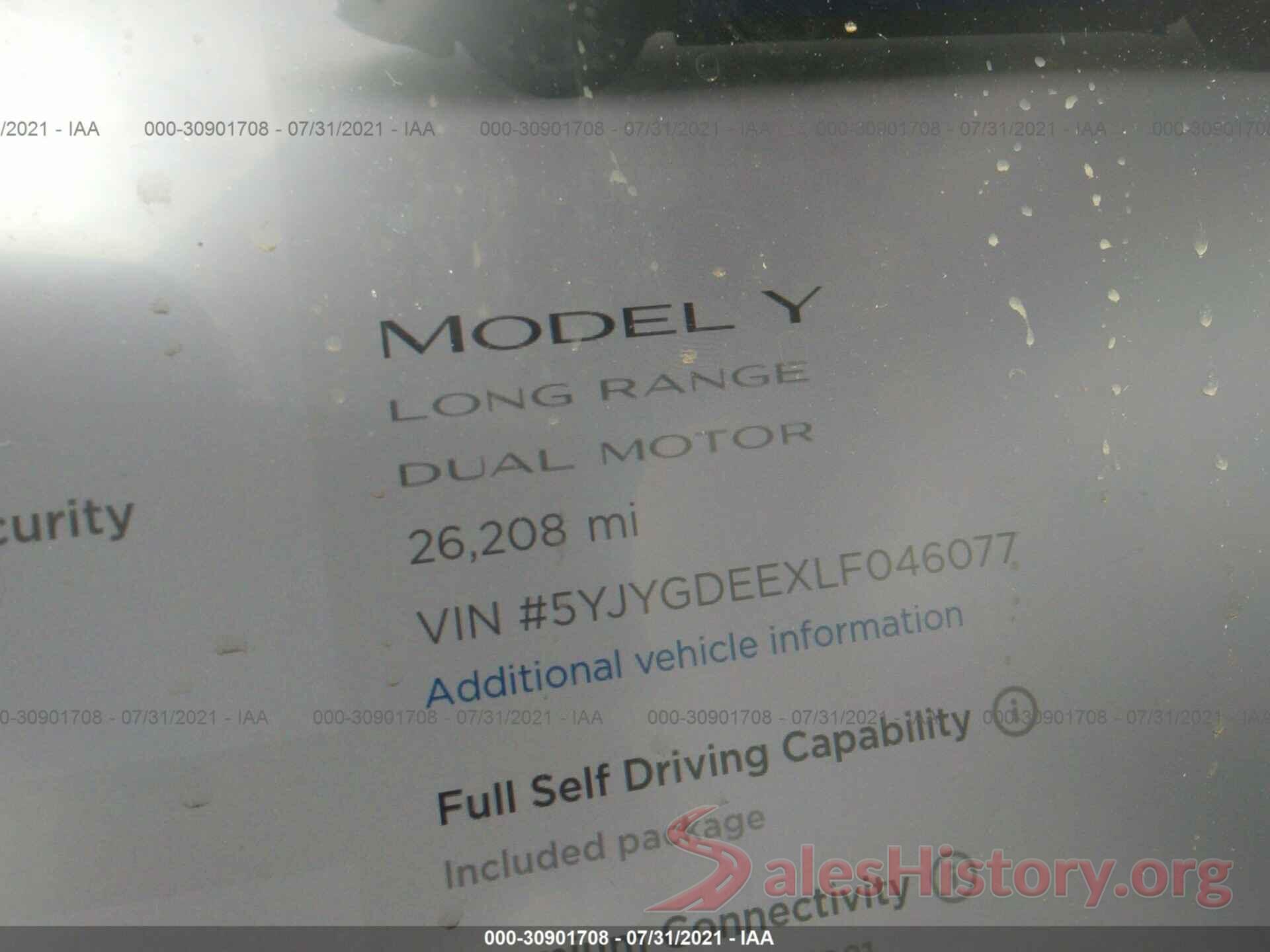 5YJYGDEEXLF046077 2020 TESLA MODEL Y