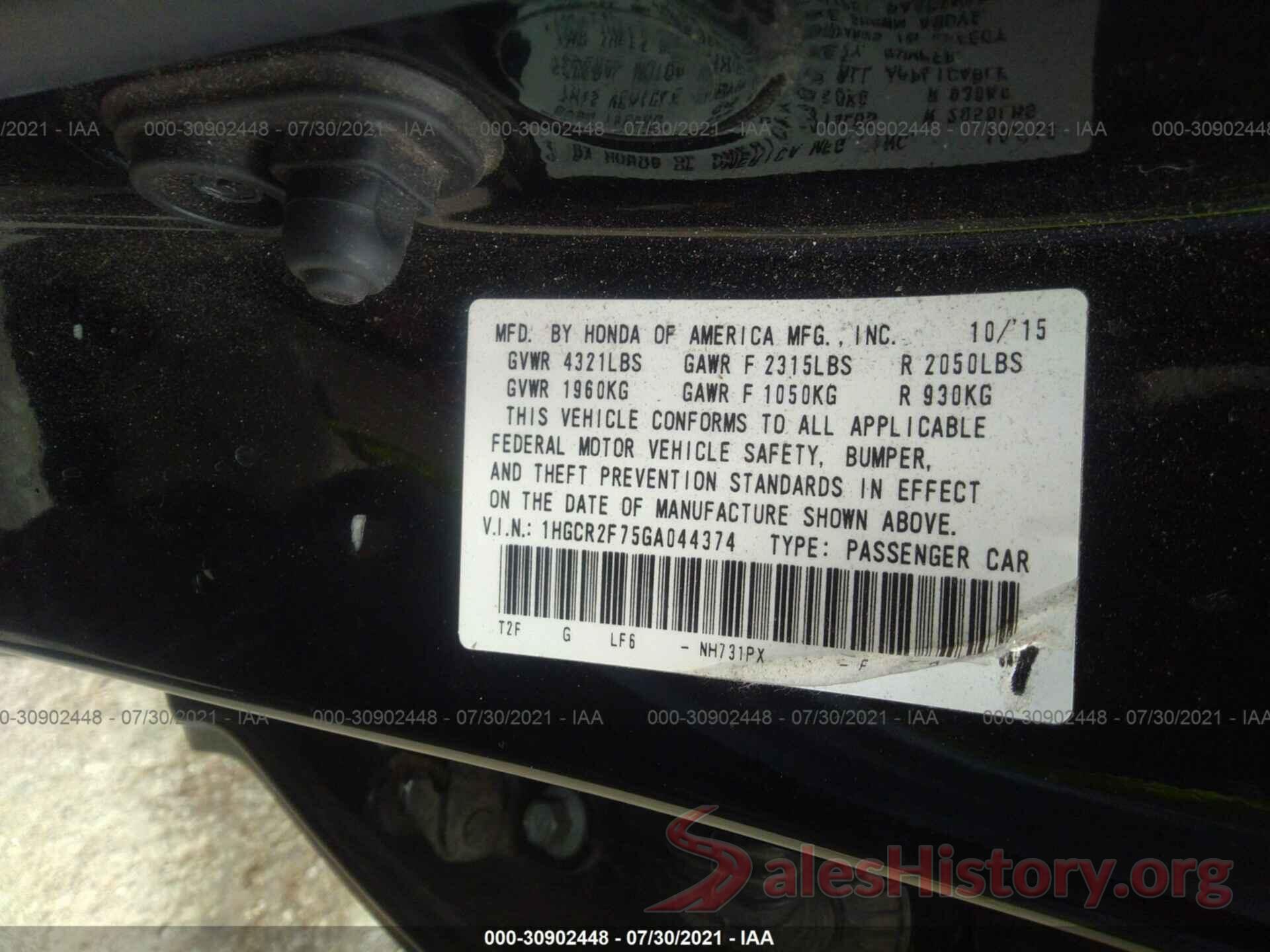 1HGCR2F75GA044374 2016 HONDA ACCORD SEDAN