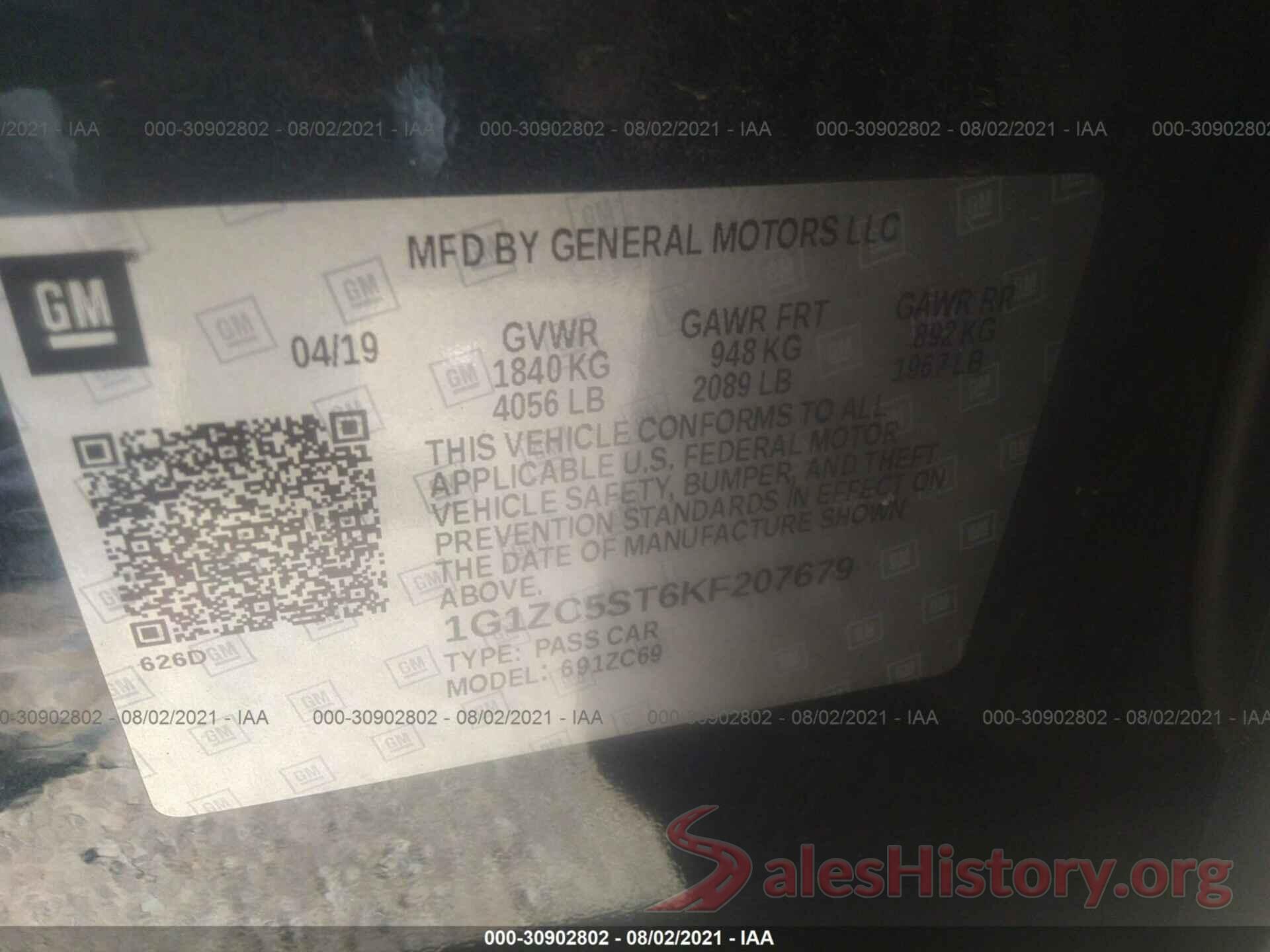 1G1ZC5ST6KF207679 2019 CHEVROLET MALIBU