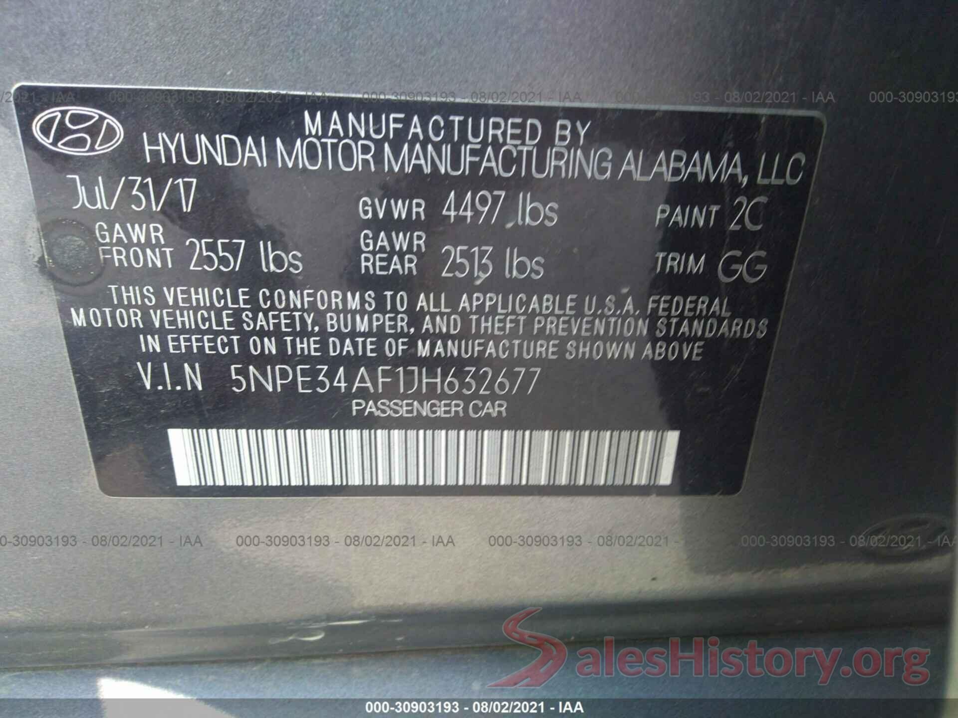 5NPE34AF1JH632677 2018 HYUNDAI SONATA