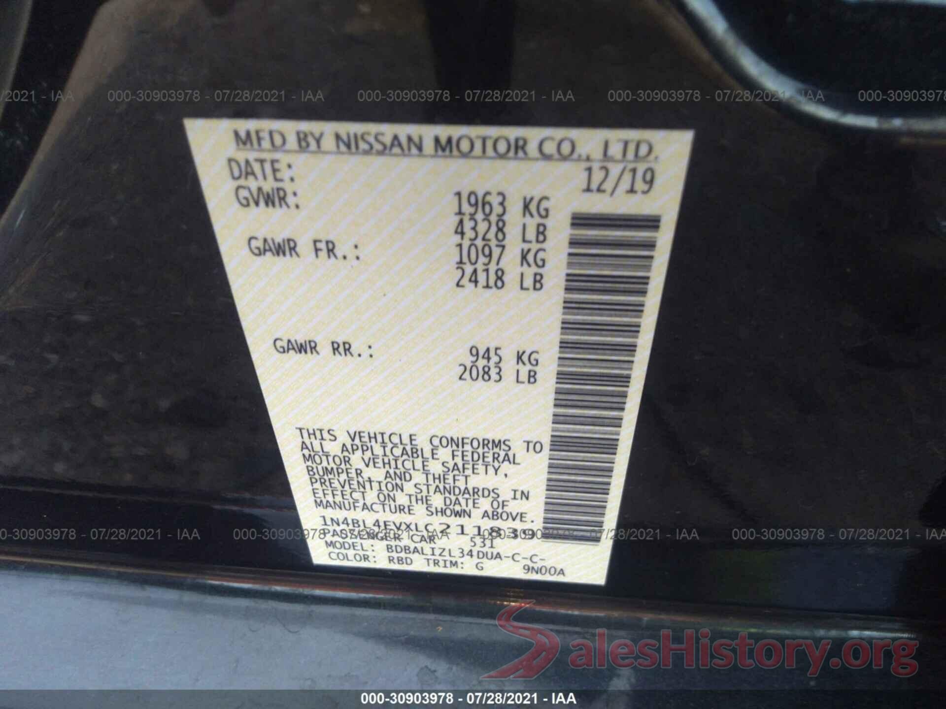 1N4BL4EVXLC211839 2020 NISSAN ALTIMA