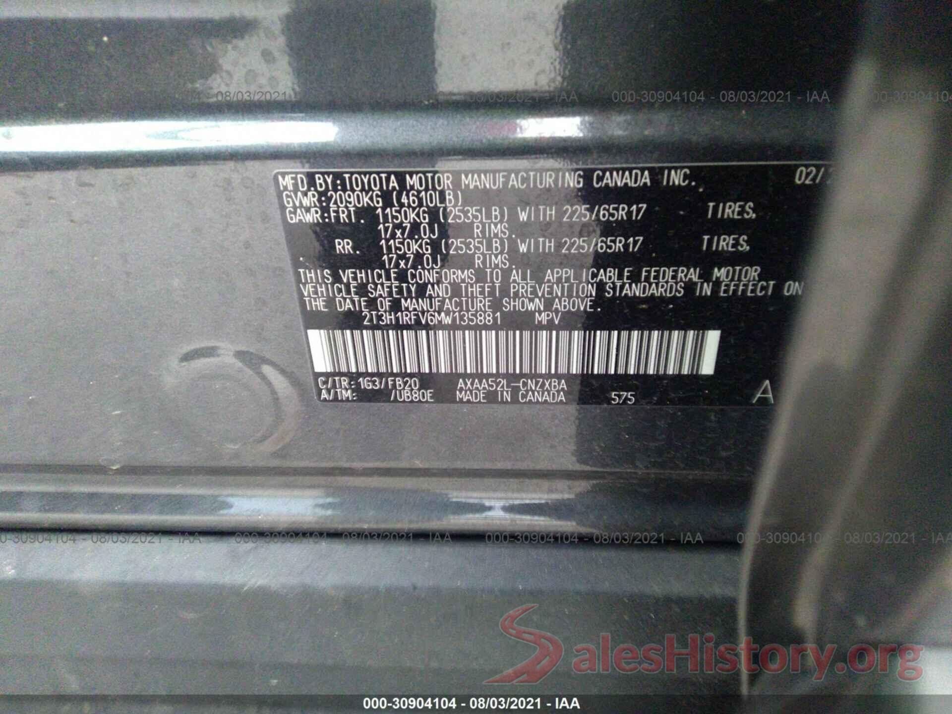 2T3H1RFV6MW135881 2021 TOYOTA RAV4