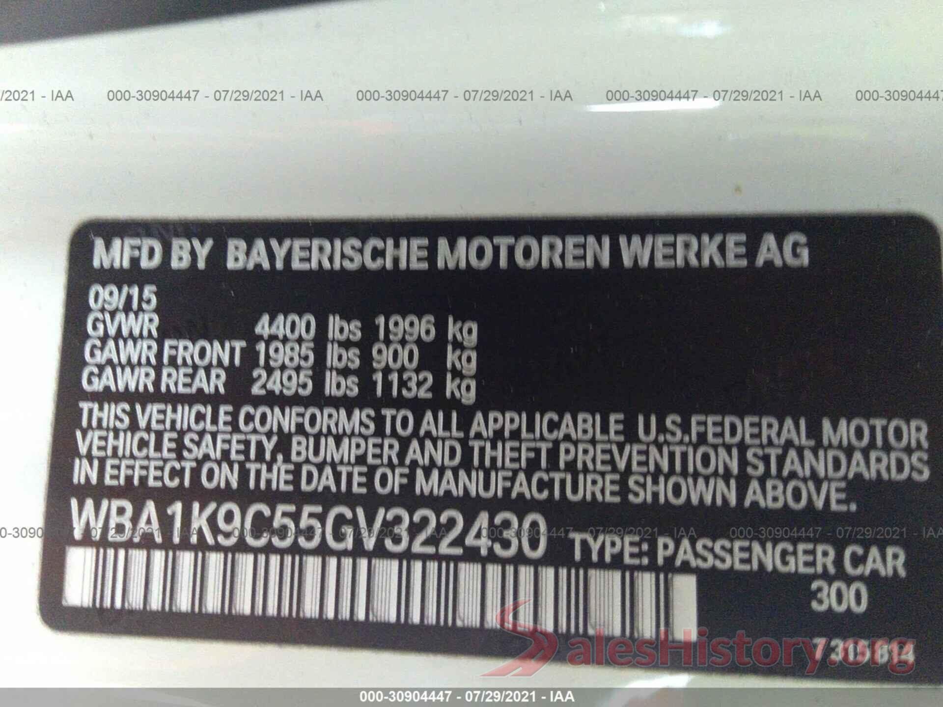 WBA1K9C55GV322430 2016 BMW 2 SERIES