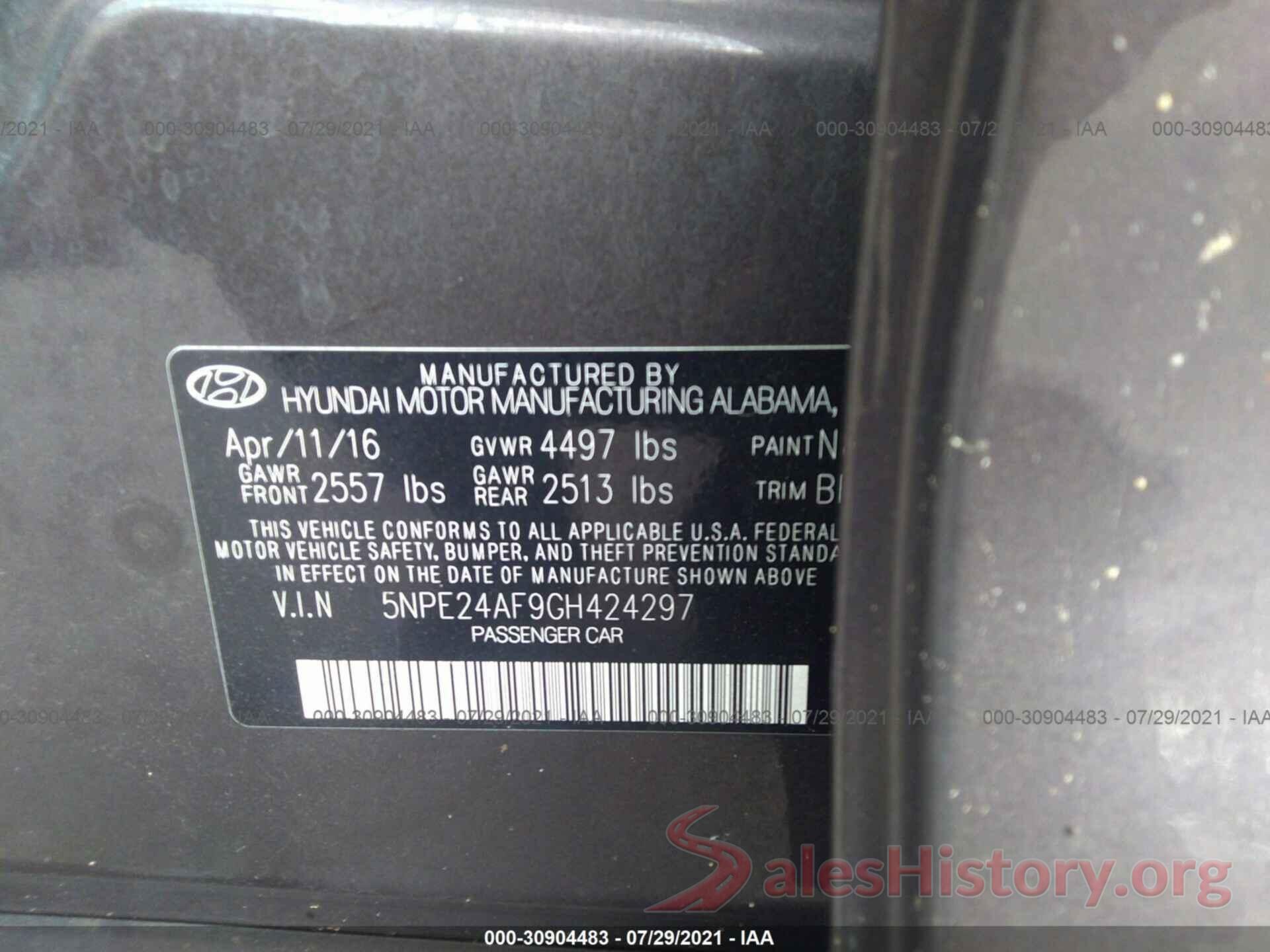 5NPE24AF9GH424297 2016 HYUNDAI SONATA