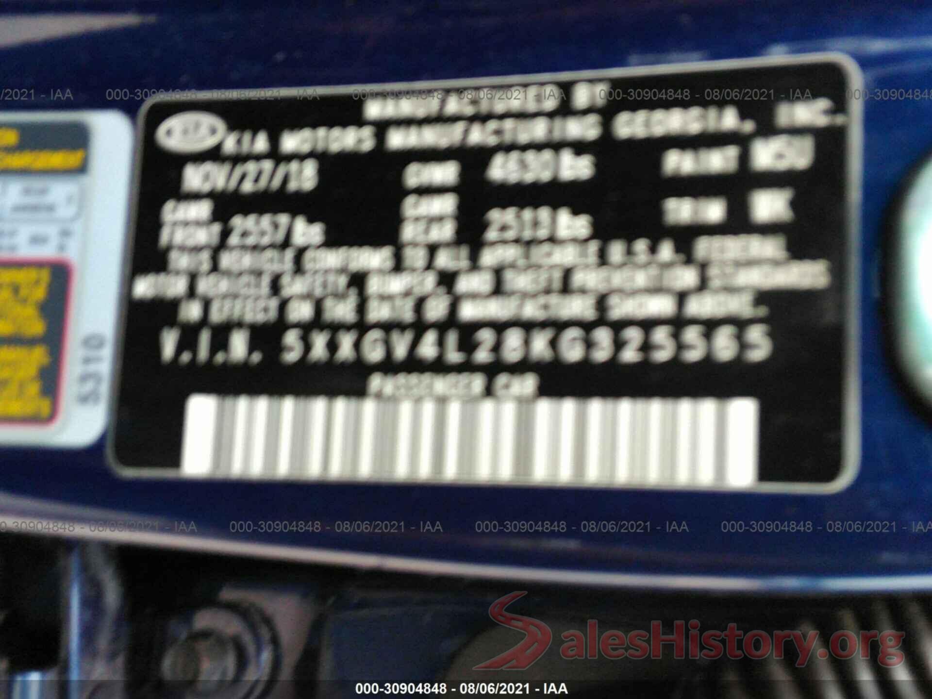 5XXGV4L28KG325565 2019 KIA OPTIMA