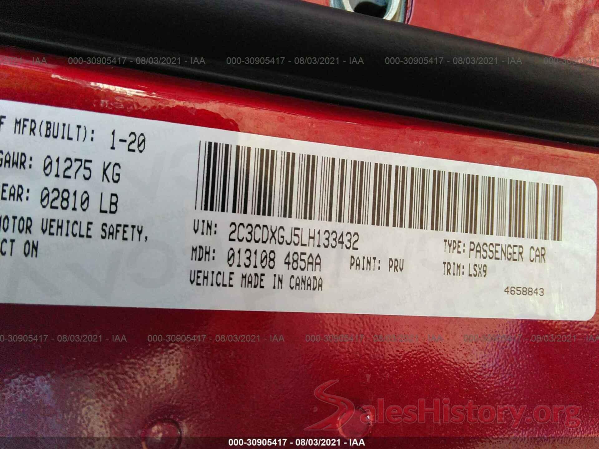 2C3CDXGJ5LH133432 2020 DODGE CHARGER