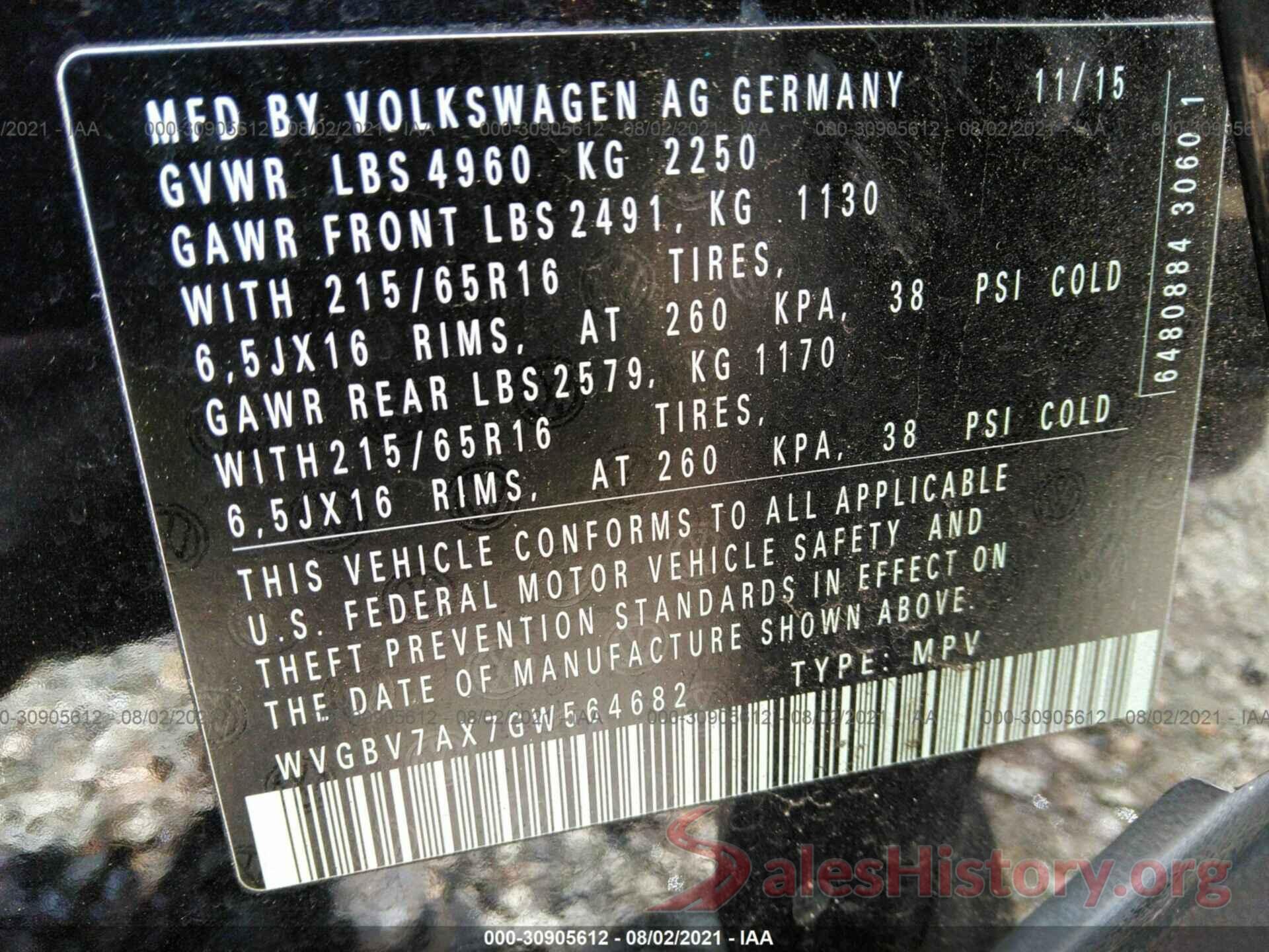 WVGBV7AX7GW564682 2016 VOLKSWAGEN TIGUAN