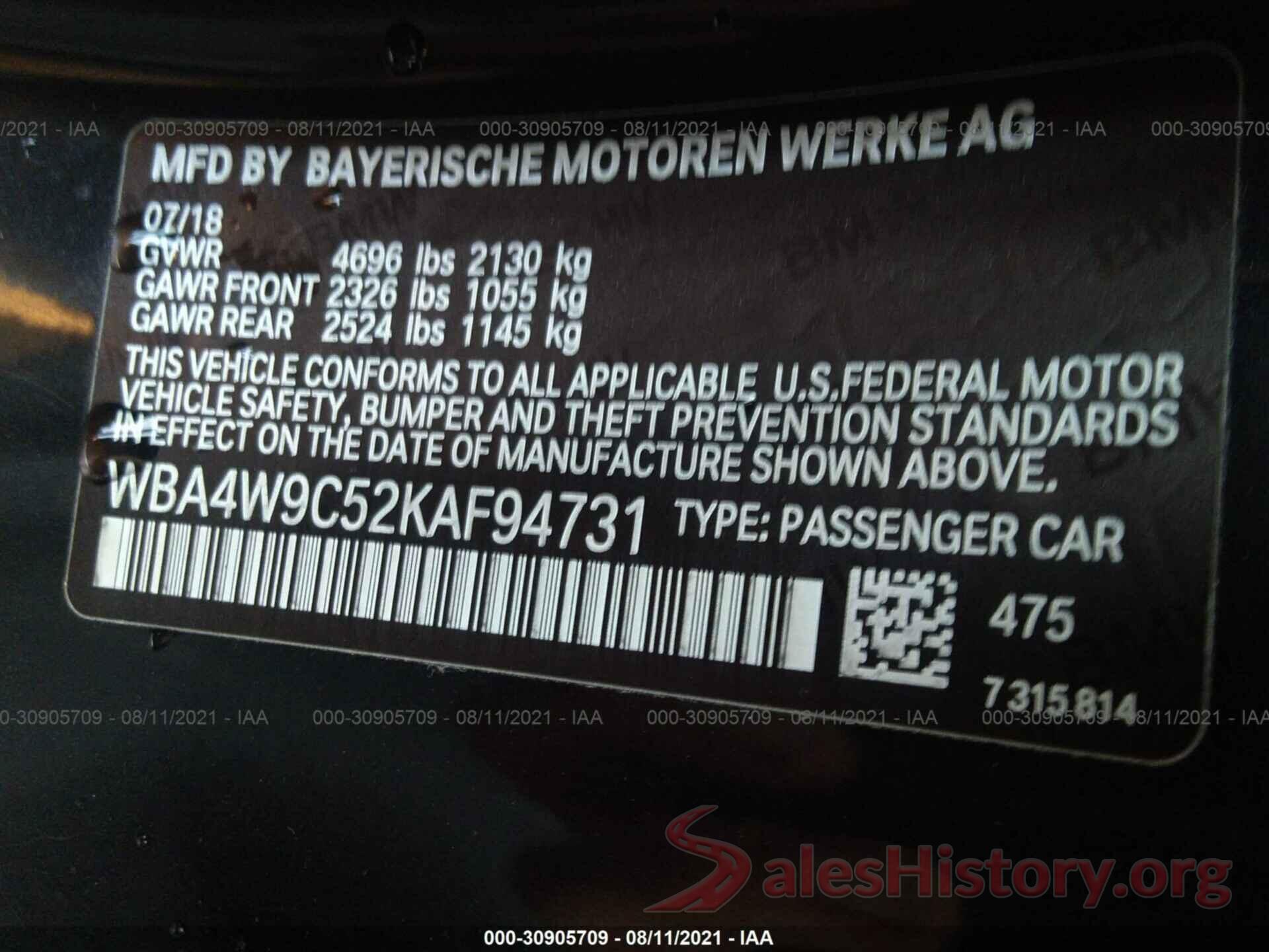 WBA4W9C52KAF94731 2019 BMW 4 SERIES