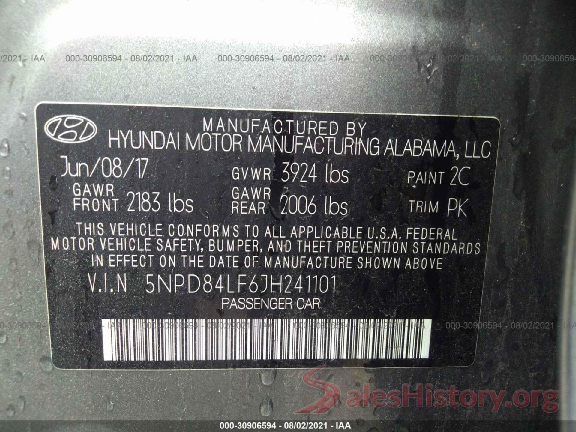 5NPD84LF6JH241101 2018 HYUNDAI ELANTRA