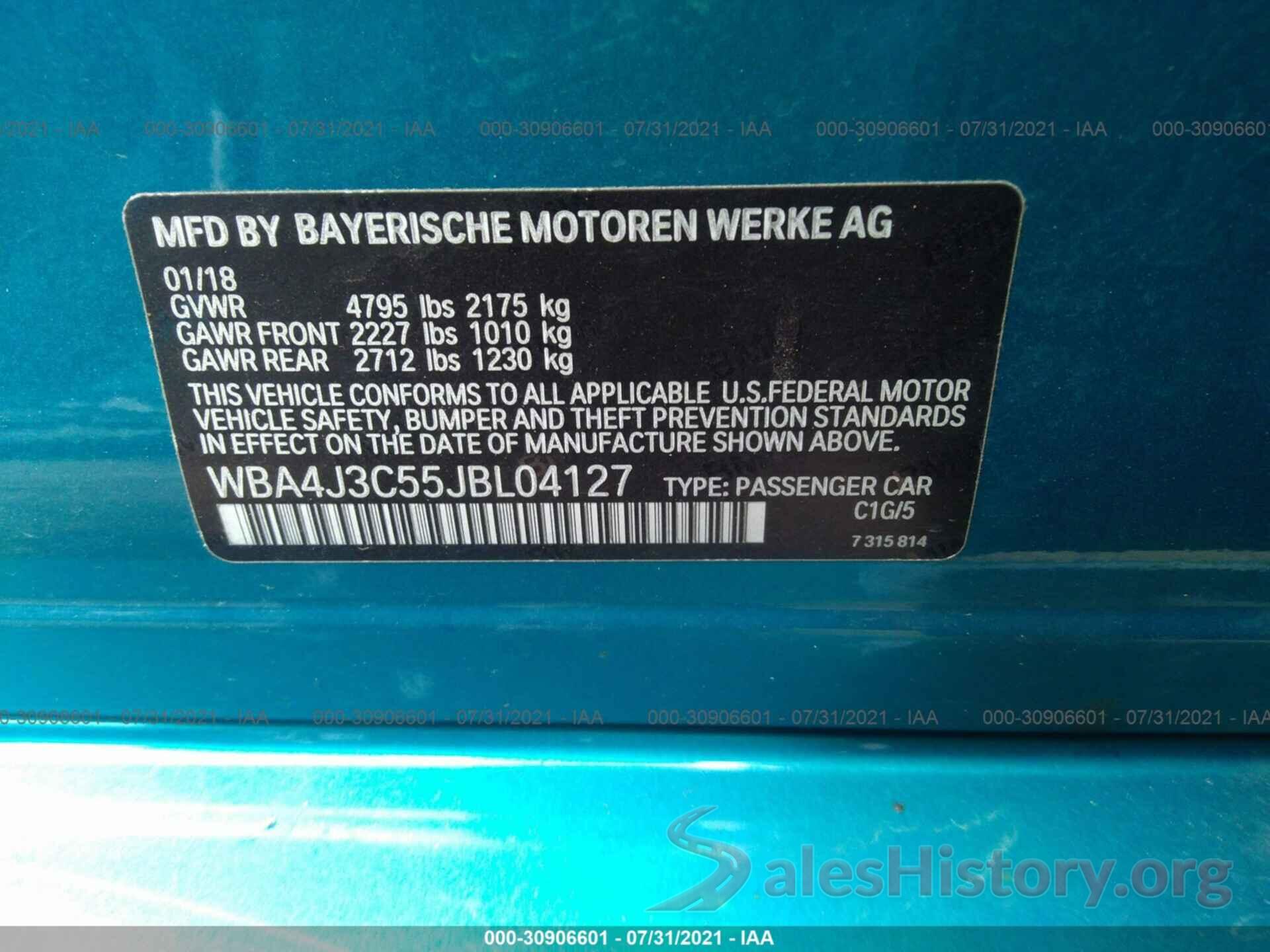 WBA4J3C55JBL04127 2018 BMW 4 SERIES